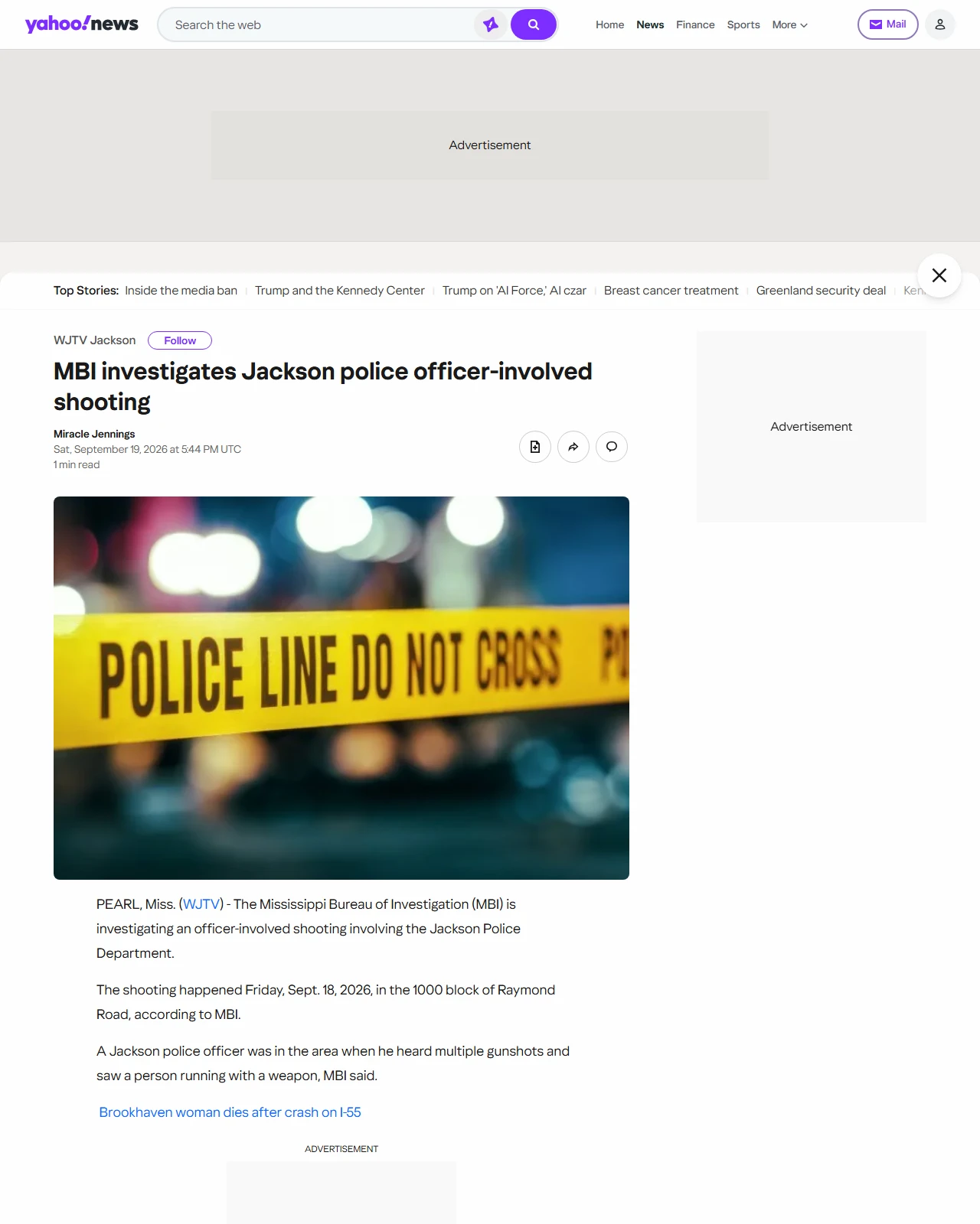 yahoo.com as published: MBI investigates Jackson police officer-involved shooting