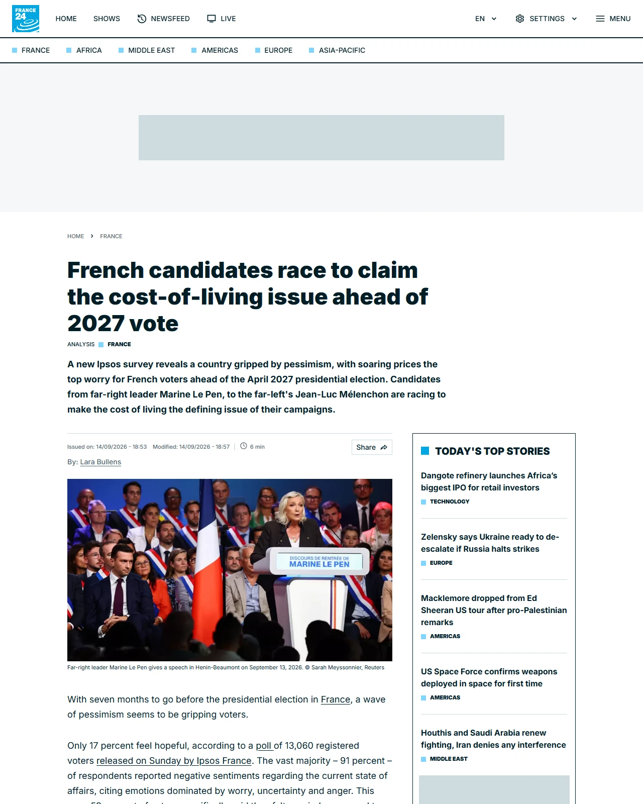 france24.com as published: French candidates race to claim the cost-of-living issue ahead of 2027 vote