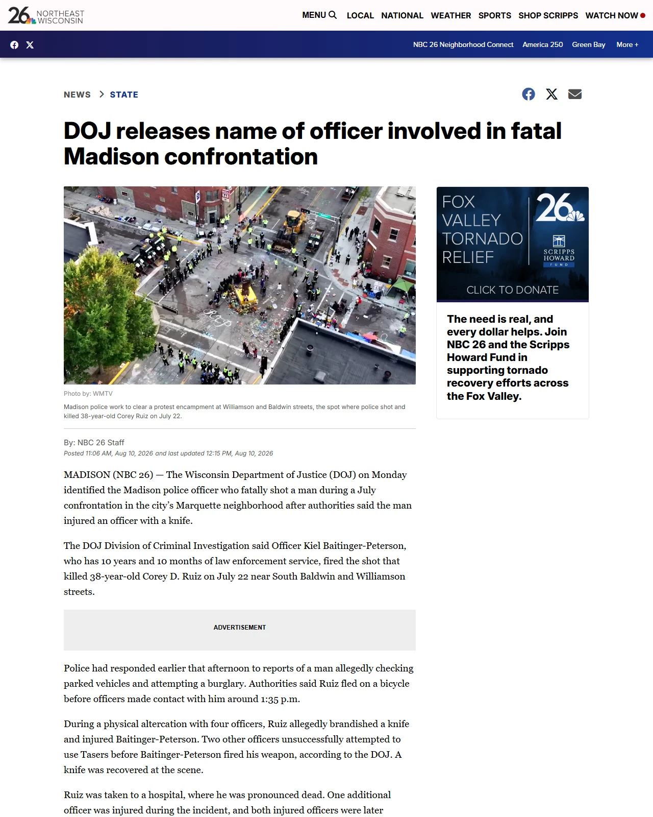 nbc26.com as published: DOJ releases name of officer involved in fatal Madison confrontation