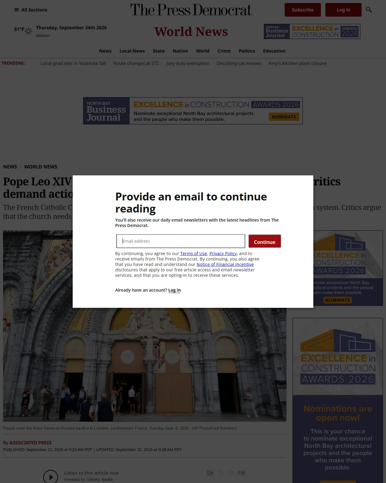 pressdemocrat.com as published: Pope Leo XIV will meet with the French abuse survivors as critics demand action