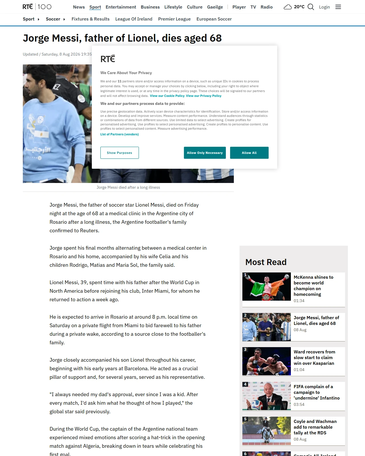 rte.ie as published: Jorge Messi, father of Lionel, dies aged 68