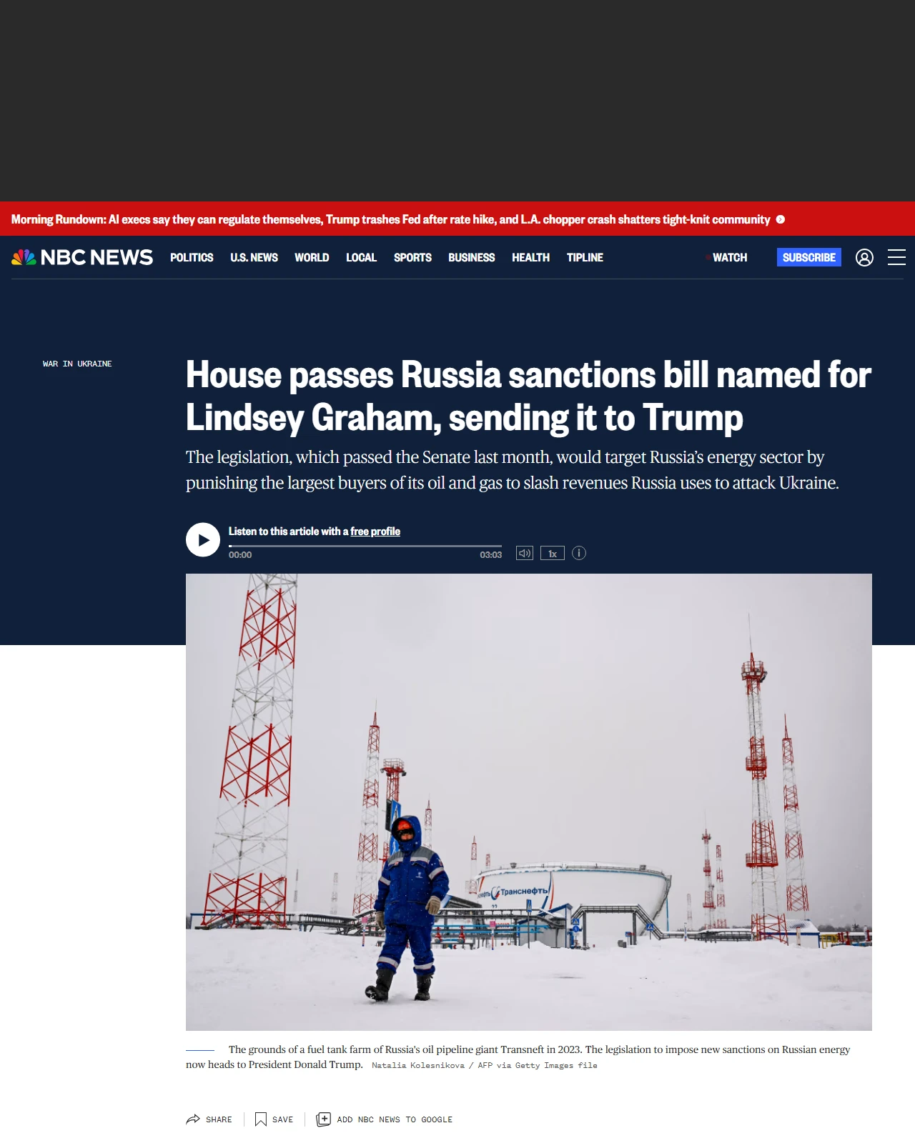 nbcnews.com as published: House passes Russia sanctions bill named for Lindsey Graham, sending it to Trump