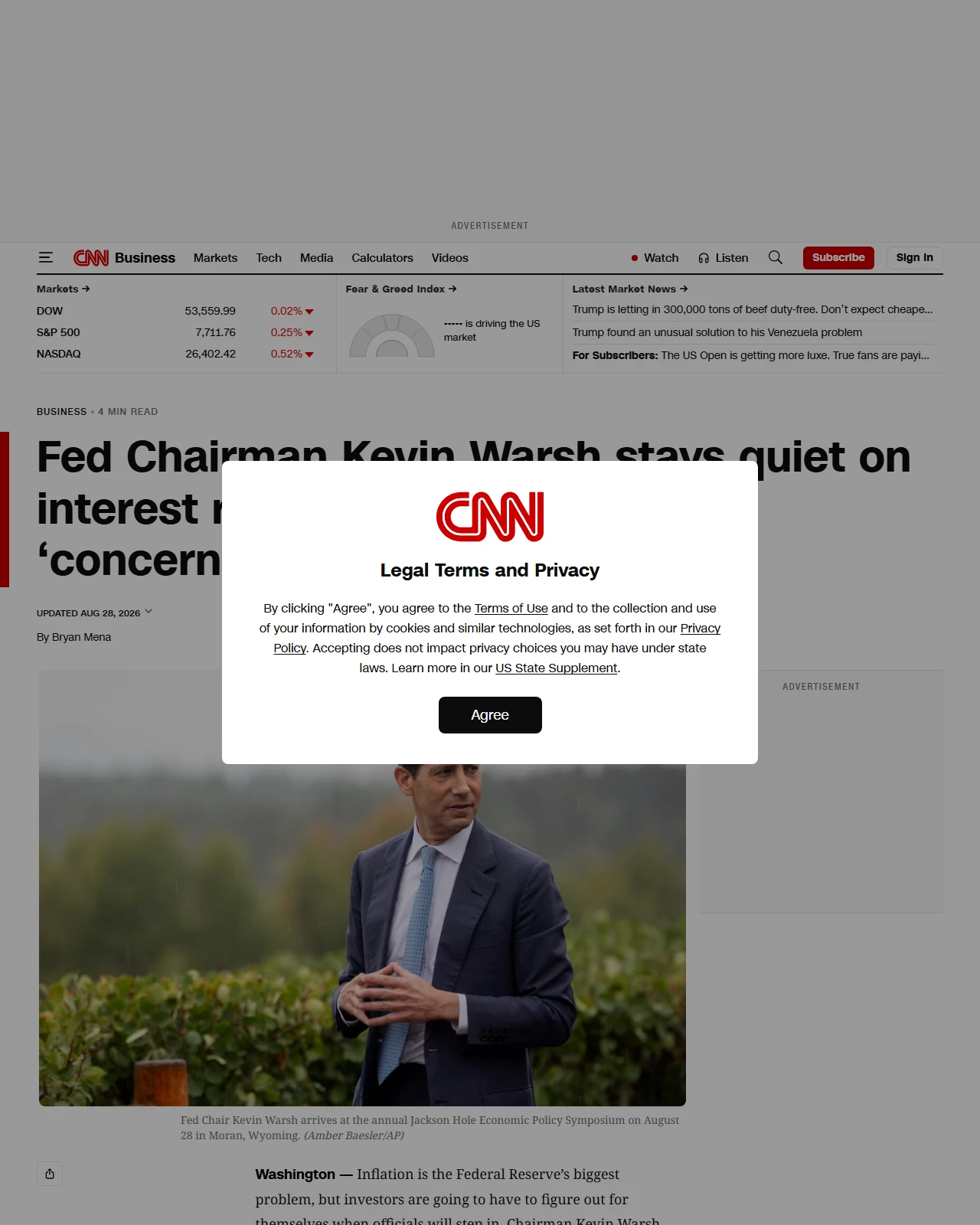 cnn.com as published: Fed Chairman Kevin Warsh stays quiet on interest rates but calls inflation ‘concerning’