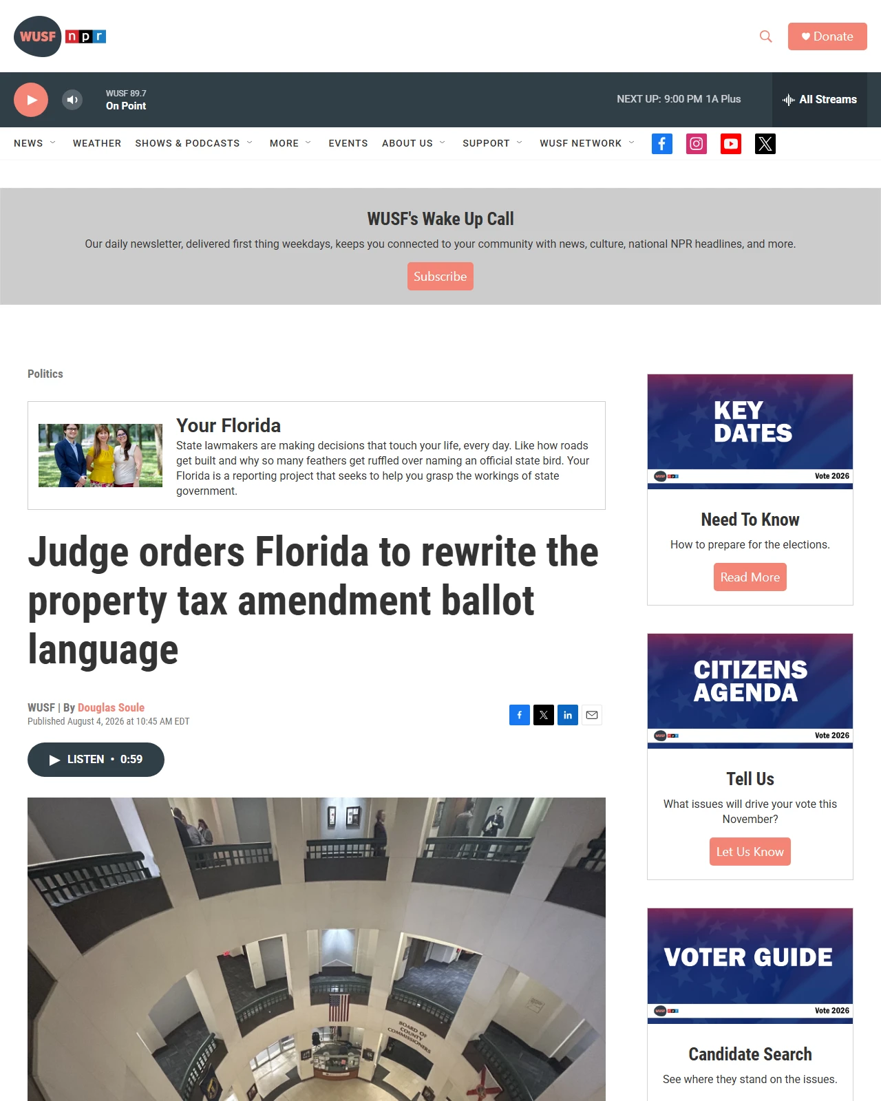 wusf.org as published: Judge orders Florida to rewrite the property tax amendment ballot language