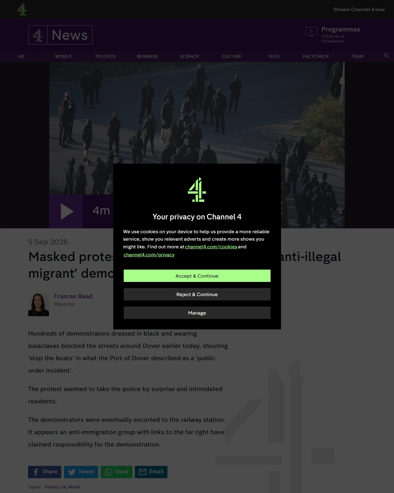 channel4.com as published: Masked protesters block Dover roads in ‘anti-illegal migrant’ demonstration