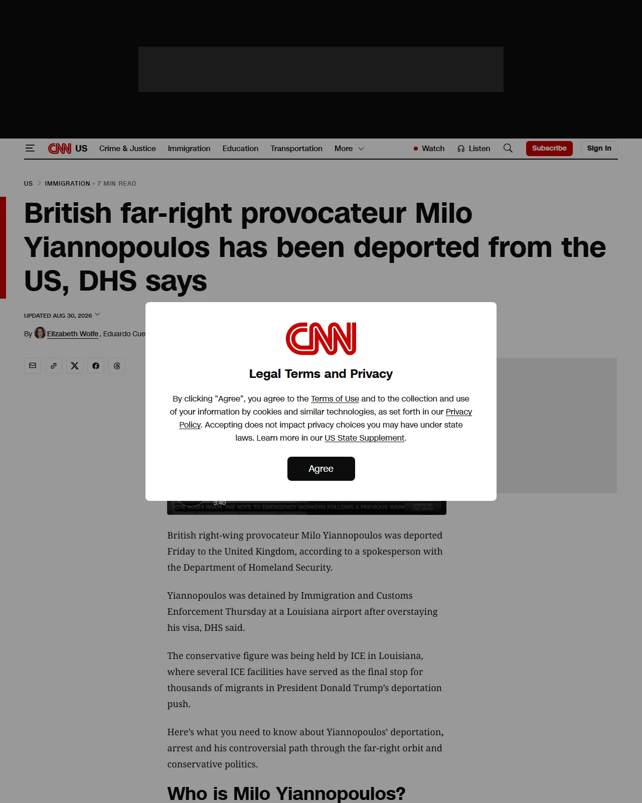 cnn.com as published: British far-right provocateur Milo Yiannopoulos has been deported from the US, DHS says