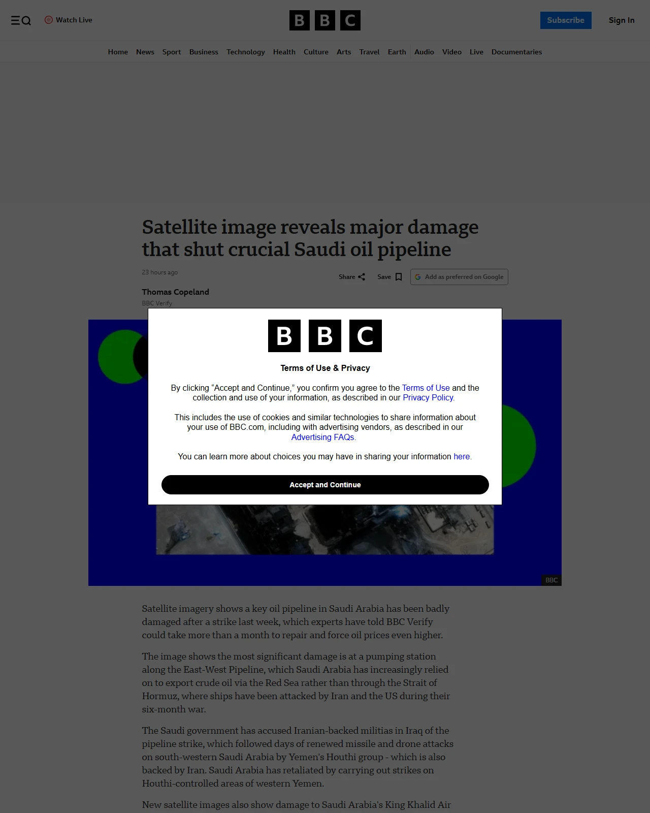bbc.co.uk as published: Satellite image reveals major damage that shut crucial Saudi oil pipeline