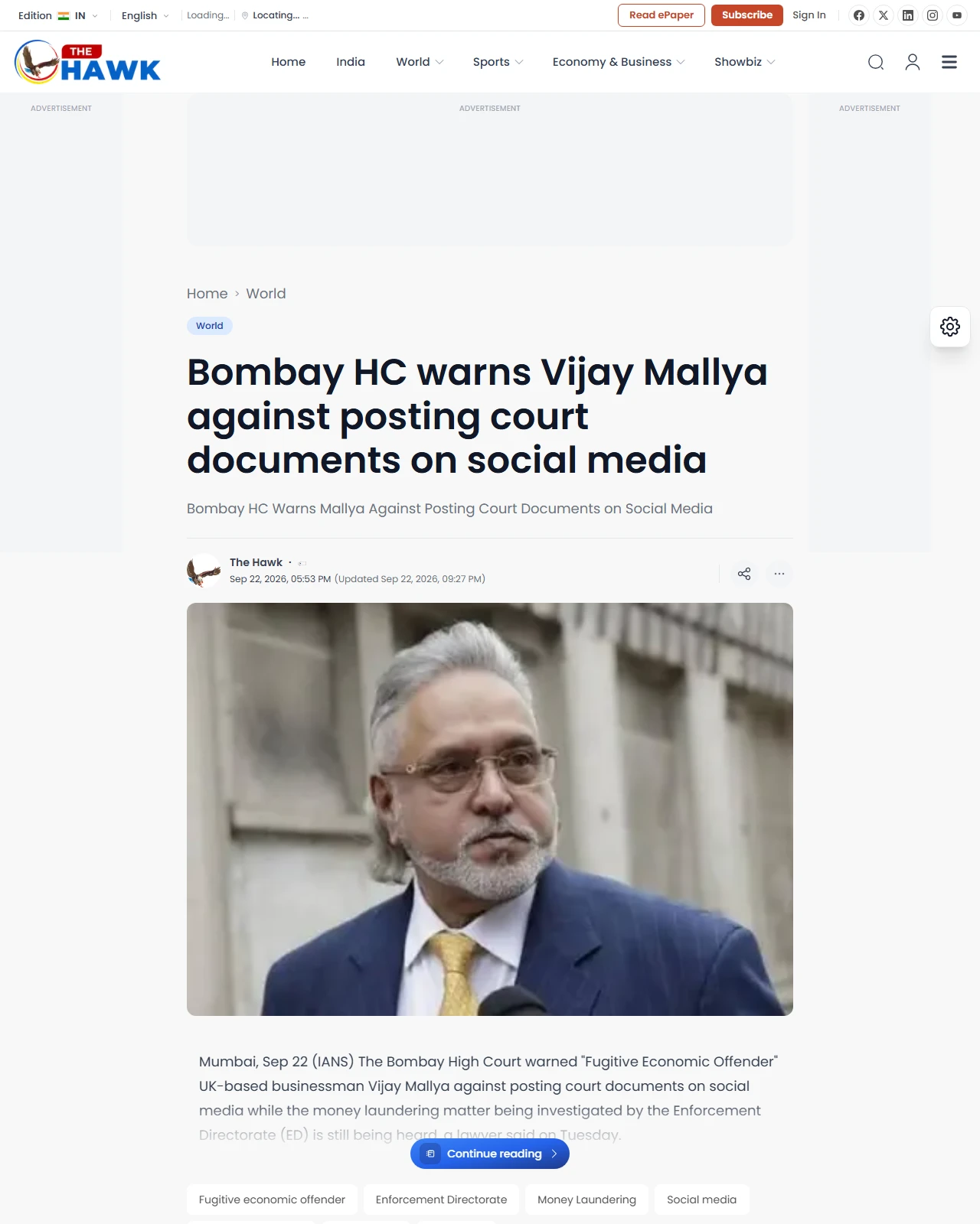 thehawk.in as published: Bombay HC warns Vijay Mallya against posting court documents on social media
