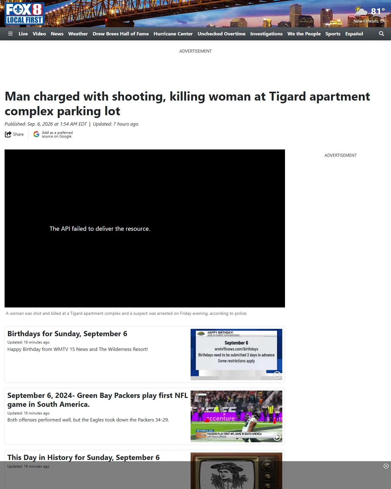 fox8live.com as published: Man charged with shooting, killing woman at Tigard apartment complex parking lot