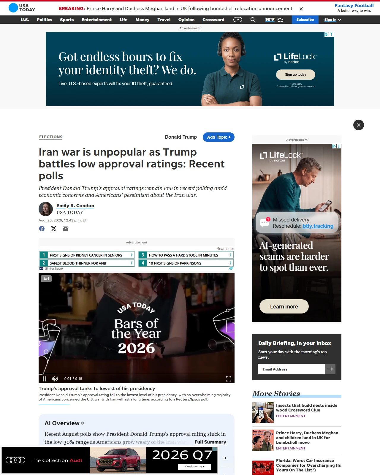 usatoday.com as published: Iran war is unpopular as Trump battles low approval ratings: Recent polls