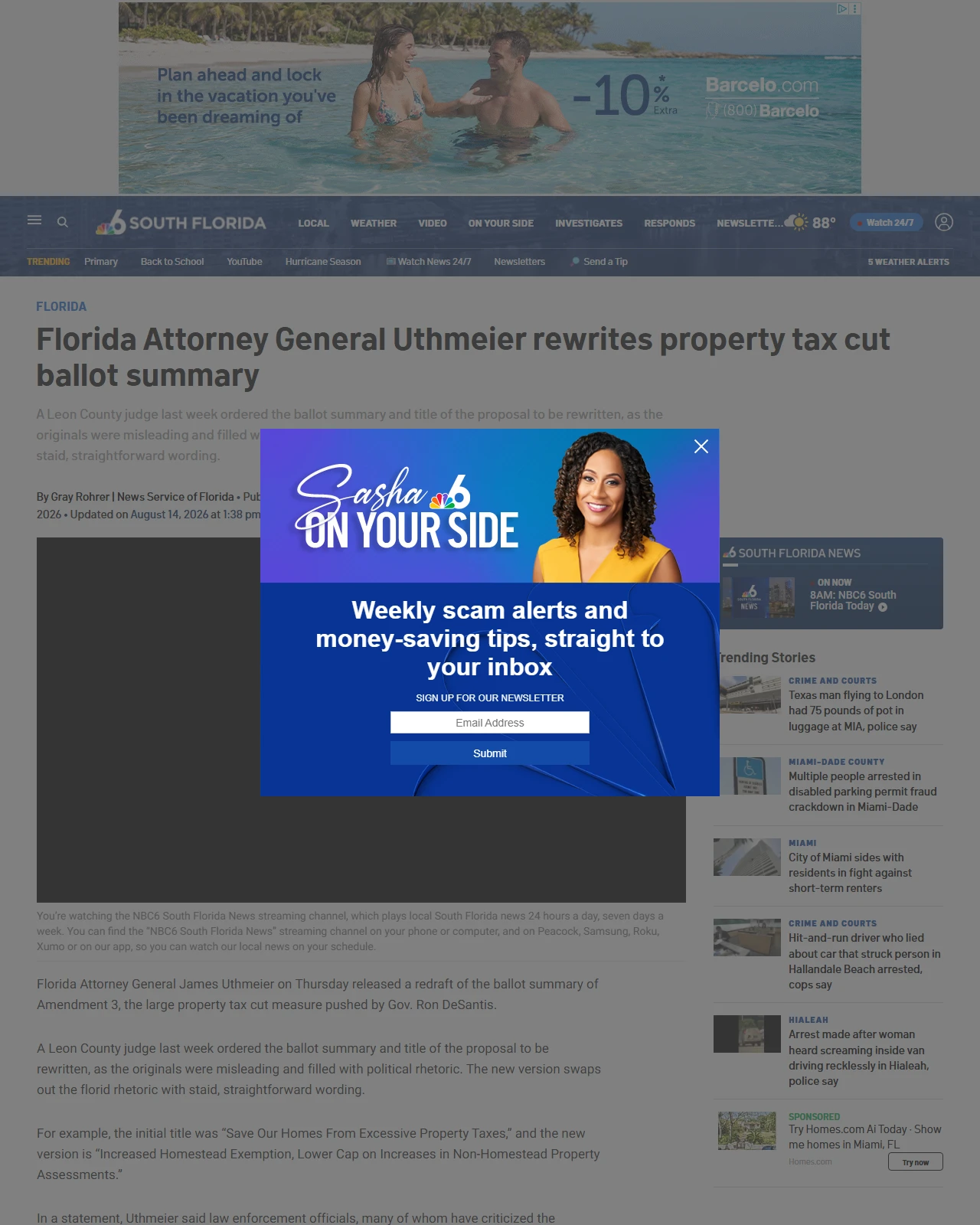 nbcmiami.com as published: Florida Attorney General Uthmeier rewrites property tax cut ballot summary