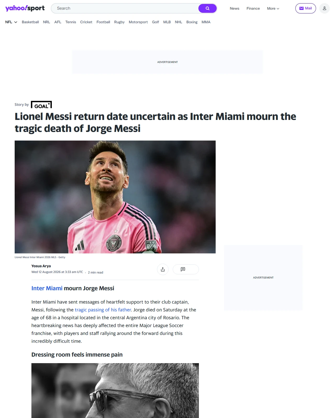 au.sports.yahoo.com as published: Lionel Messi return date uncertain as Inter Miami mourn the tragic death of Jorge Messi