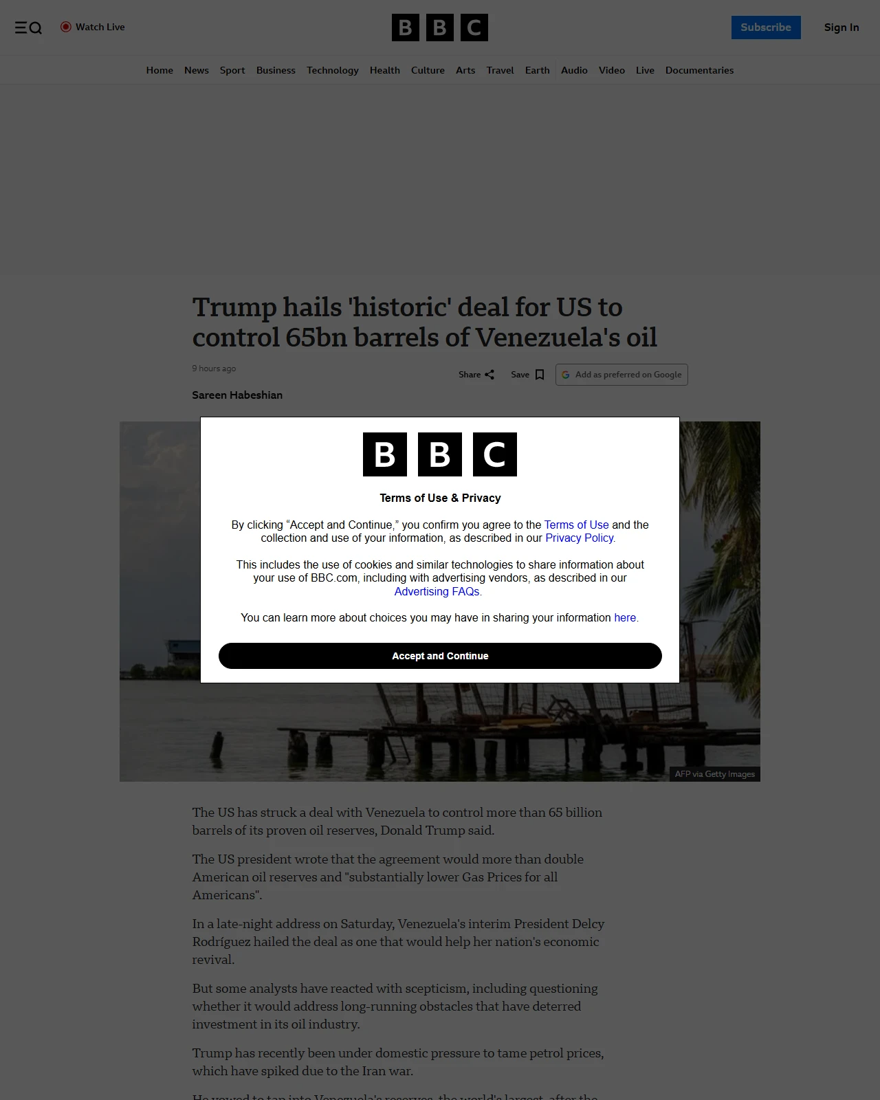 bbc.co.uk as published: Trump hails 'historic' deal for US to control 65bn barrels of Venezuela's oil
