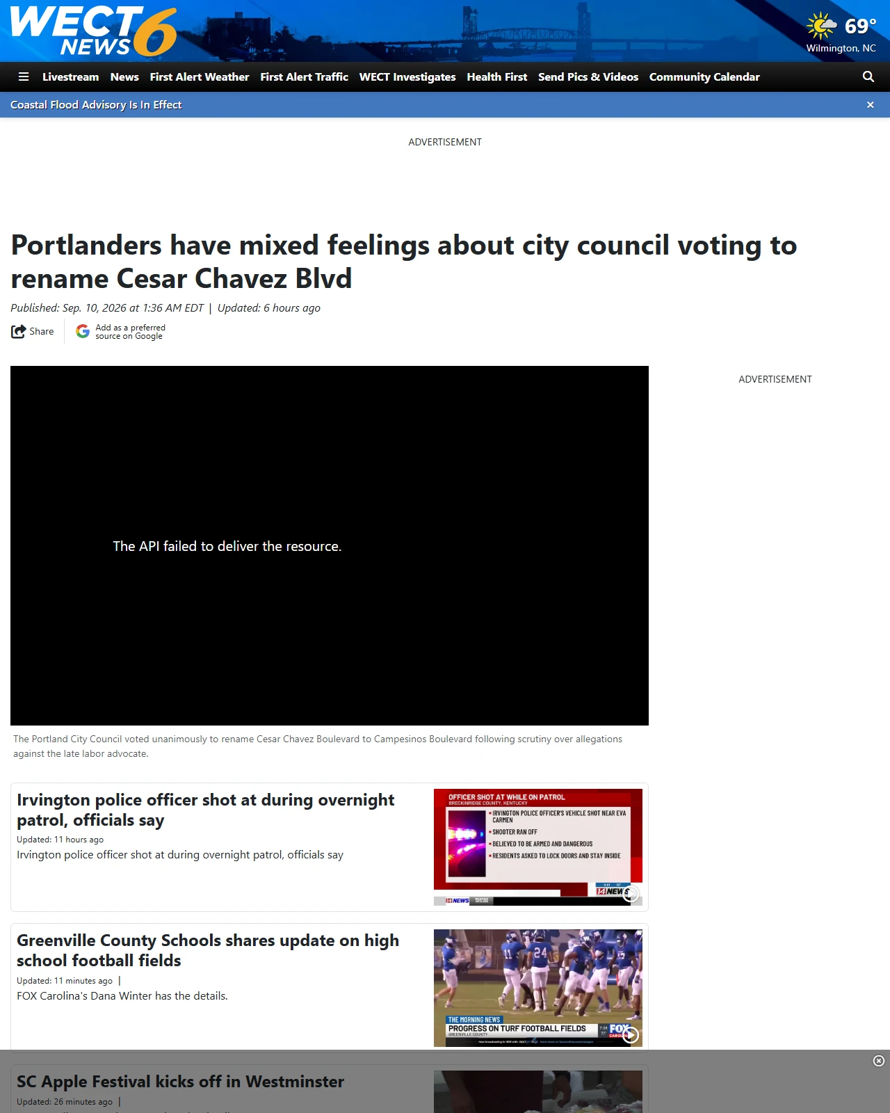 wect.com as published: Portlanders have mixed feelings about city council voting to rename Cesar Chavez Blvd