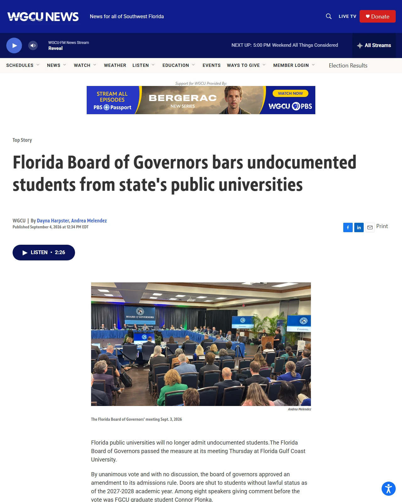wgcu.org as published: Florida Board of Governors bars undocumented students from state's public universities