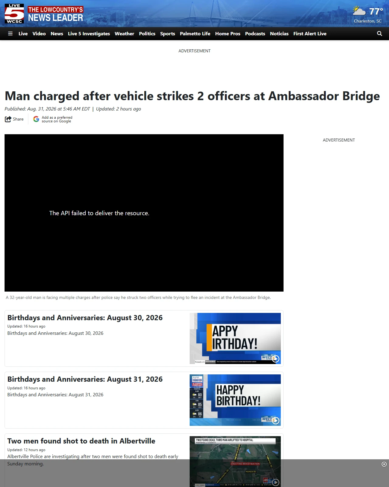 live5news.com as published: Man charged after vehicle strikes 2 officers at Ambassador Bridge