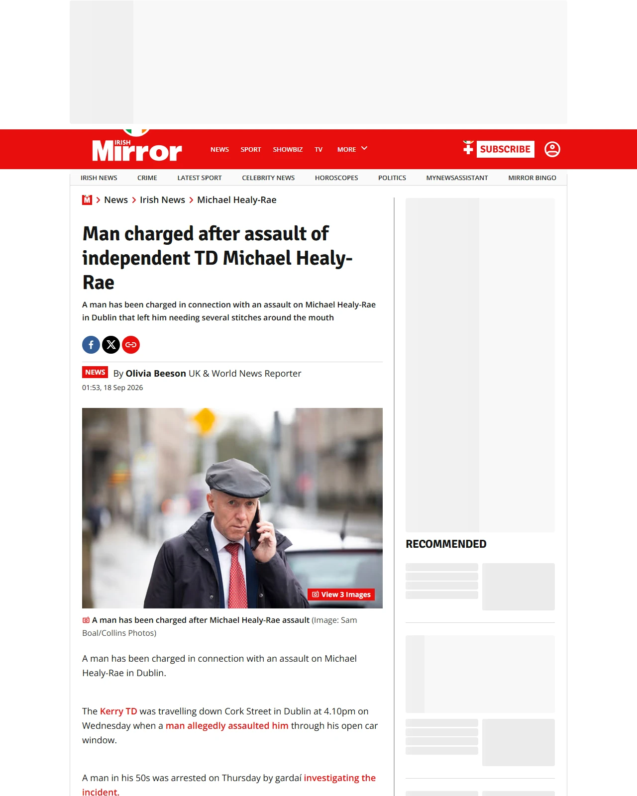 irishmirror.ie as published: Man charged after assault of independent TD Michael Healy-Rae
