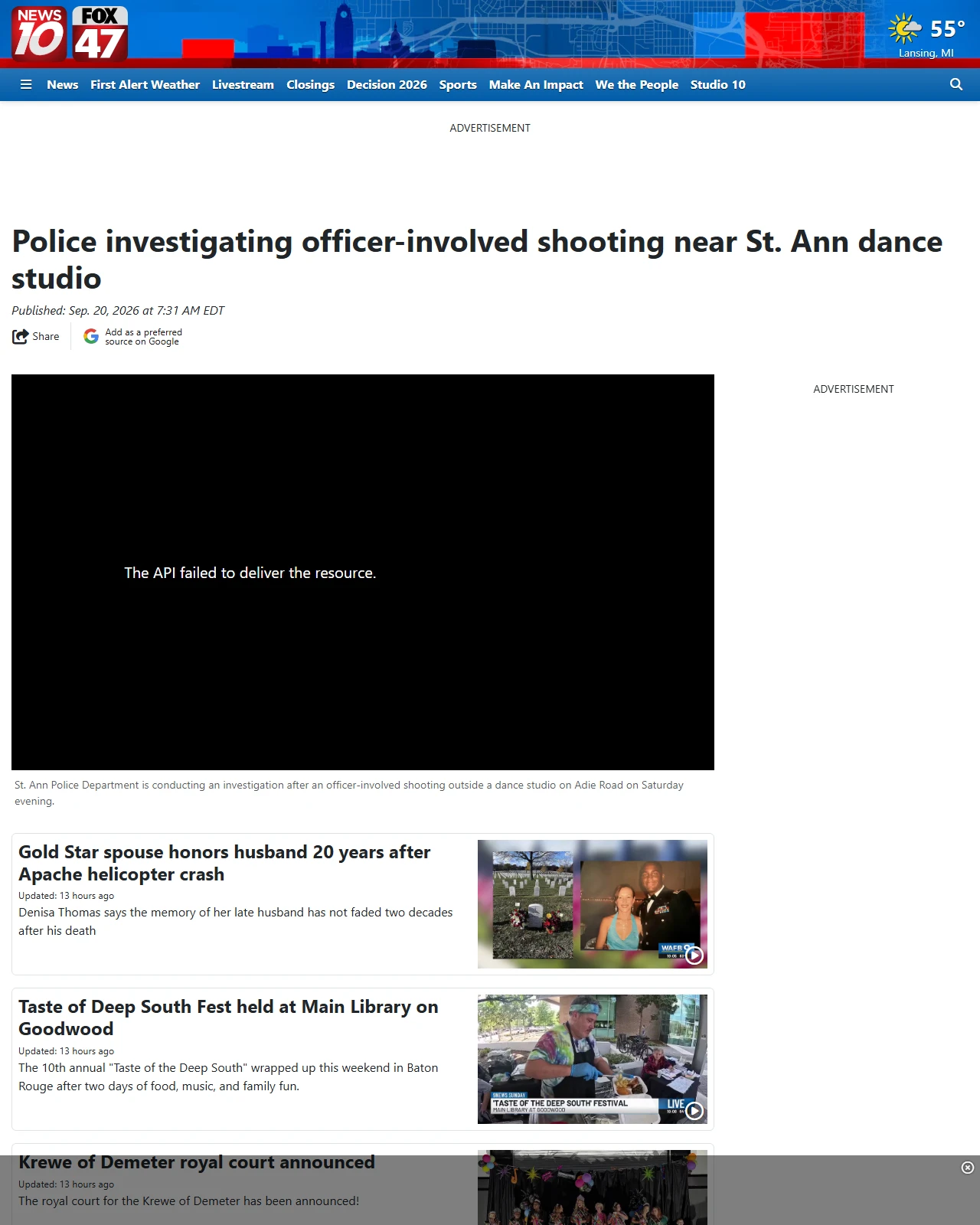 wilx.com as published: Police investigating officer-involved shooting near St. Ann dance studio