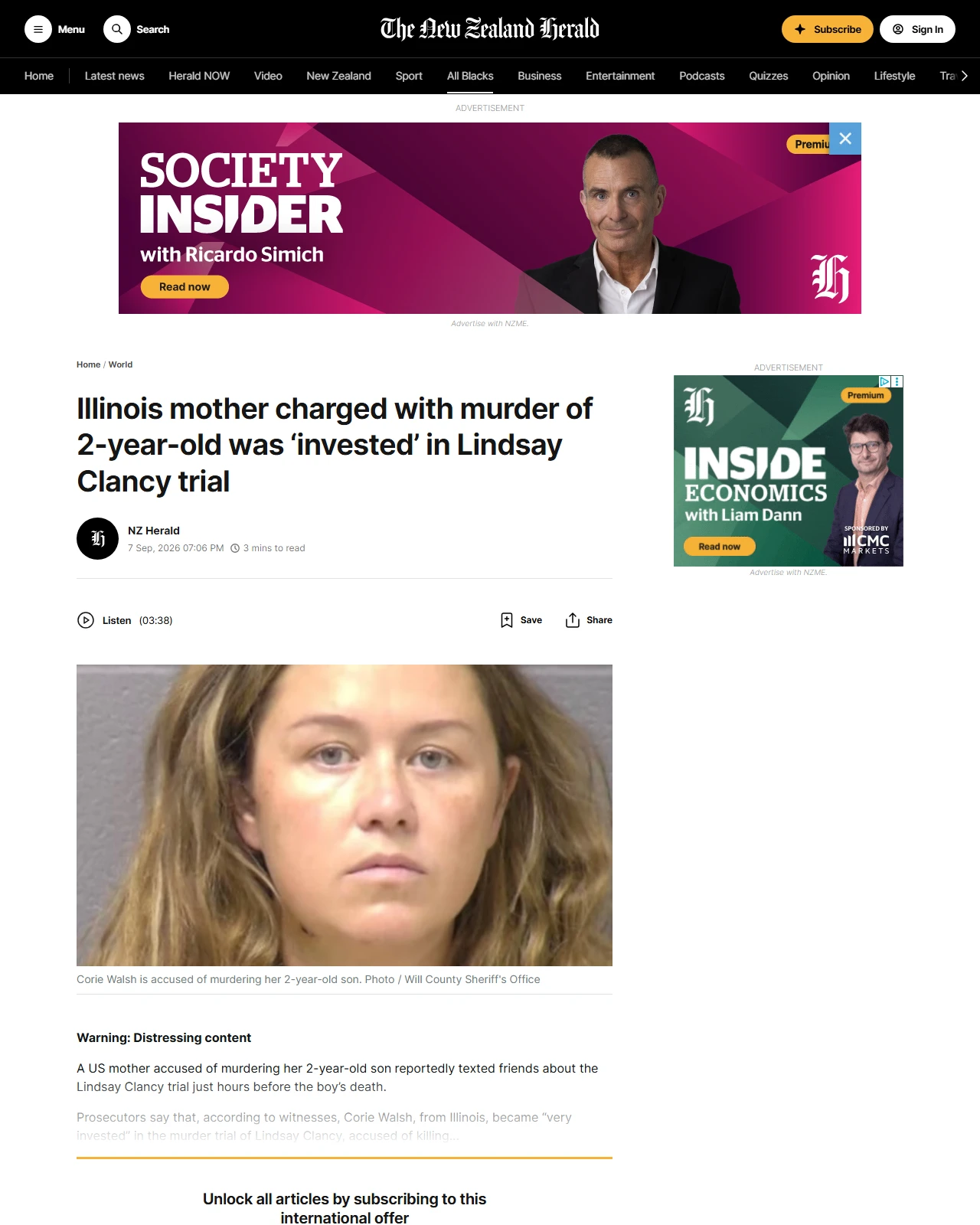 nzherald.co.nz as published: Mother charged with murder of 2yo was ‘invested’ in Lindsay Clancy trial