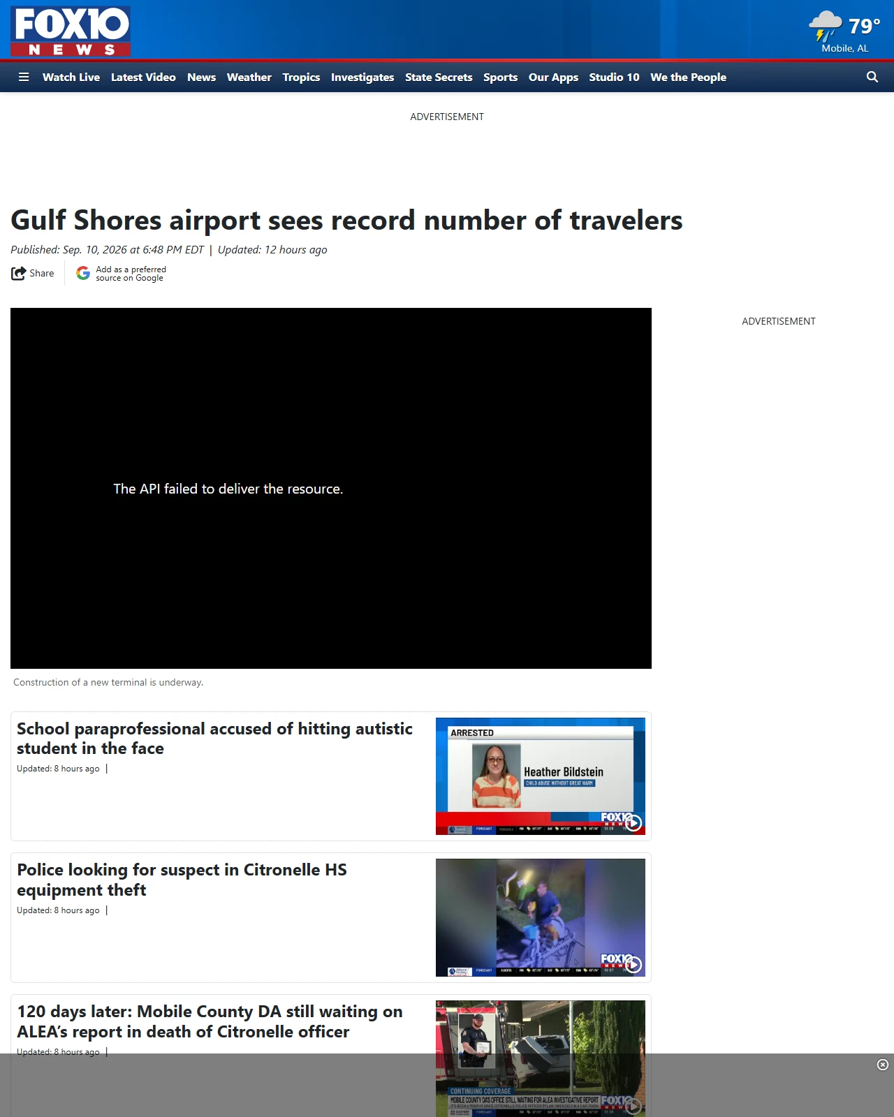 fox10tv.com as published: Gulf Shores airport sees record number of travelers