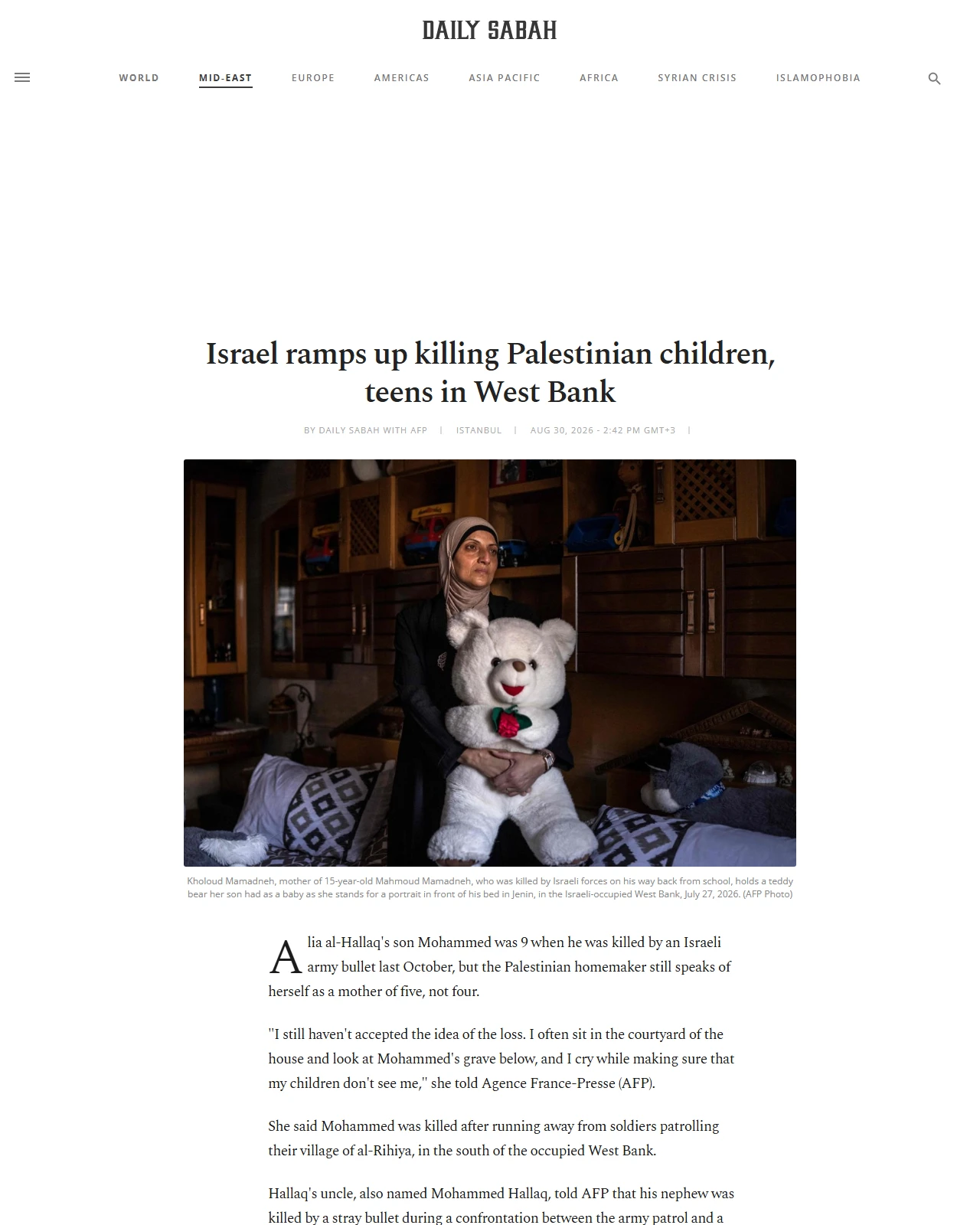 dailysabah.com as published: Israel ramps up killing Palestinian children, teens in West Bank | Daily Sabah