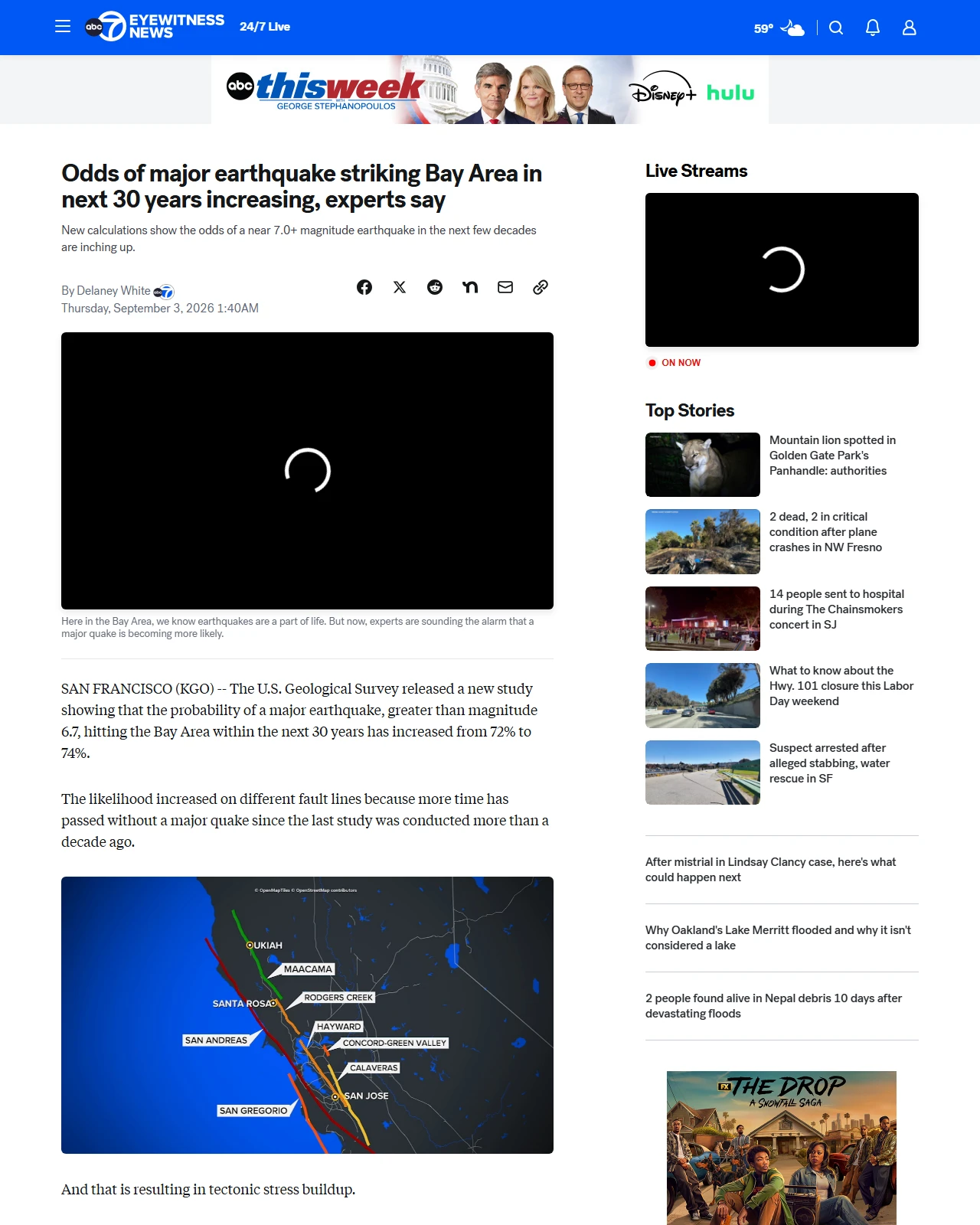 abc7news.com as published: Odds of major earthquake striking San Francisco Bay Area in next 30 years increasing, USGS experts say