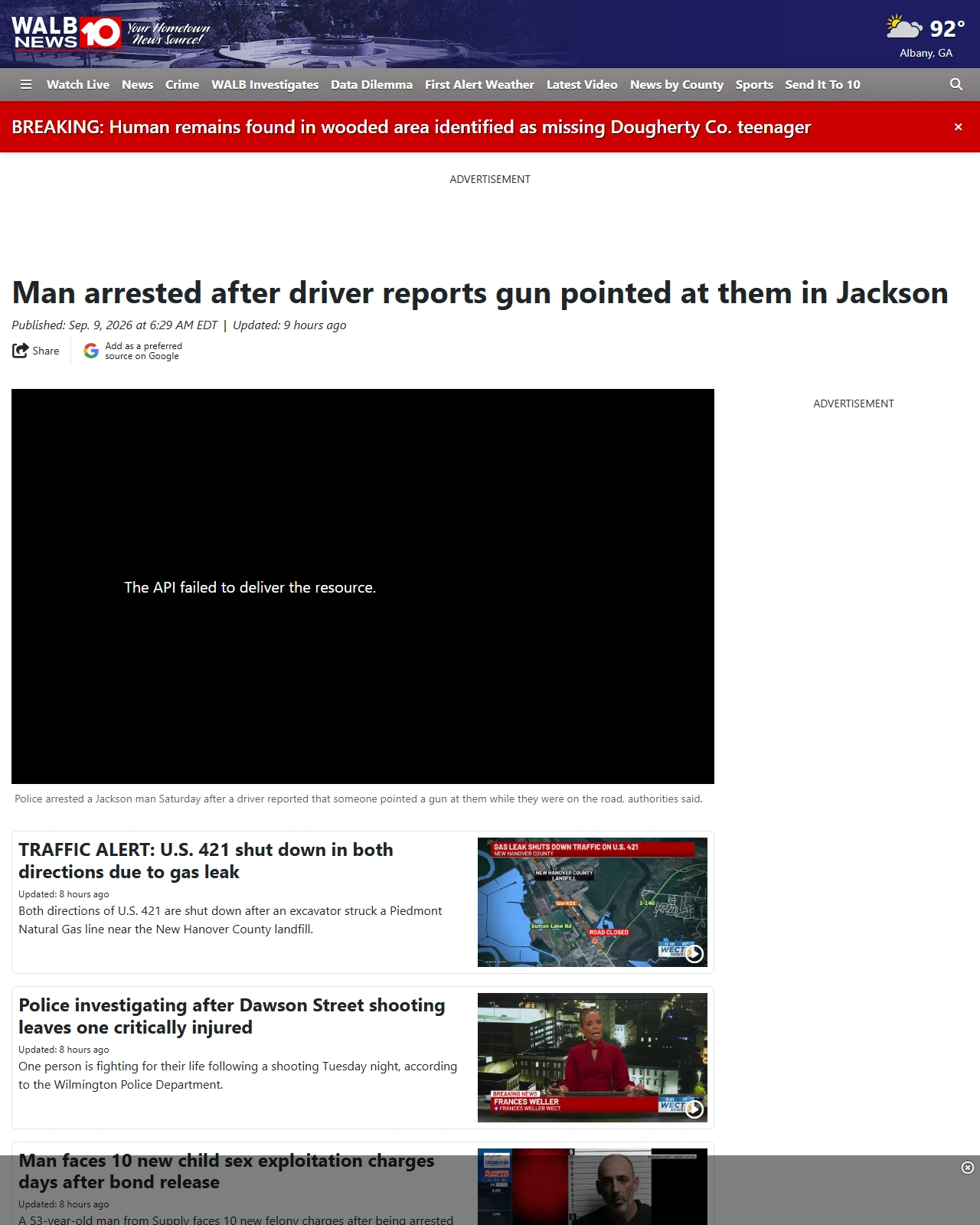 walb.com as published: Man arrested after driver reports gun pointed at them in Jackson