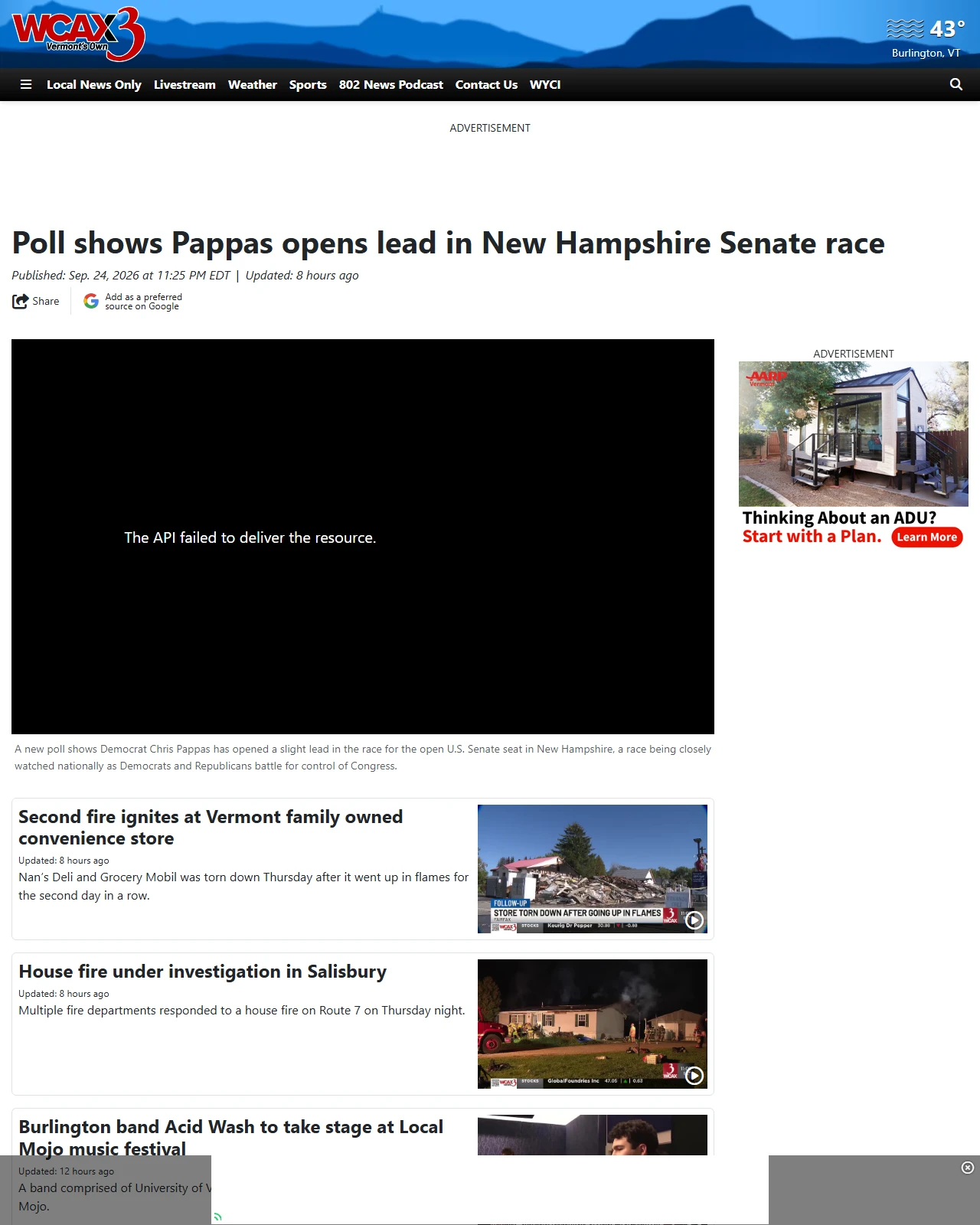 wcax.com as published: Poll shows Pappas opens lead in New Hampshire Senate race