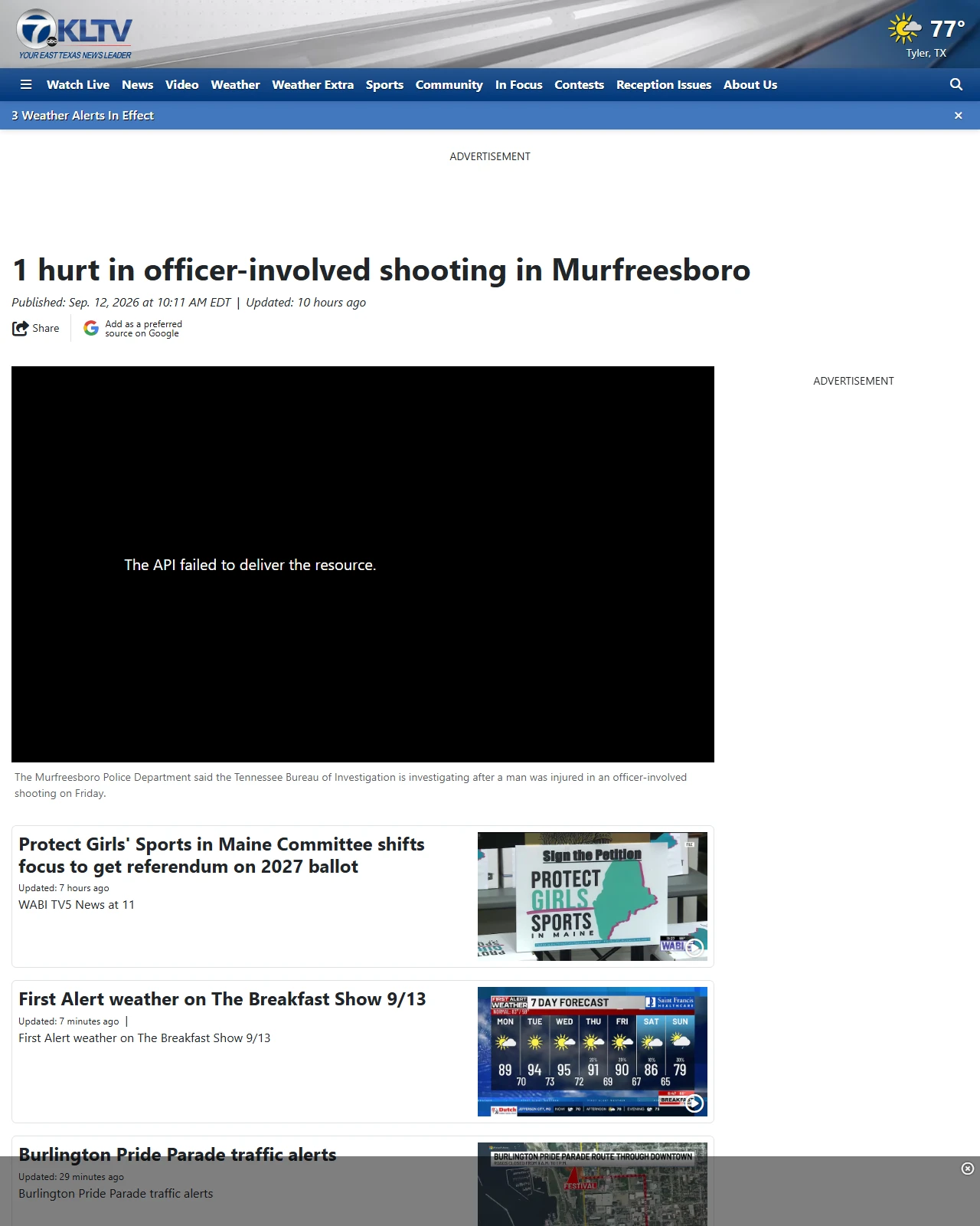 kltv.com as published: 1 hurt in officer-involved shooting in Murfreesboro