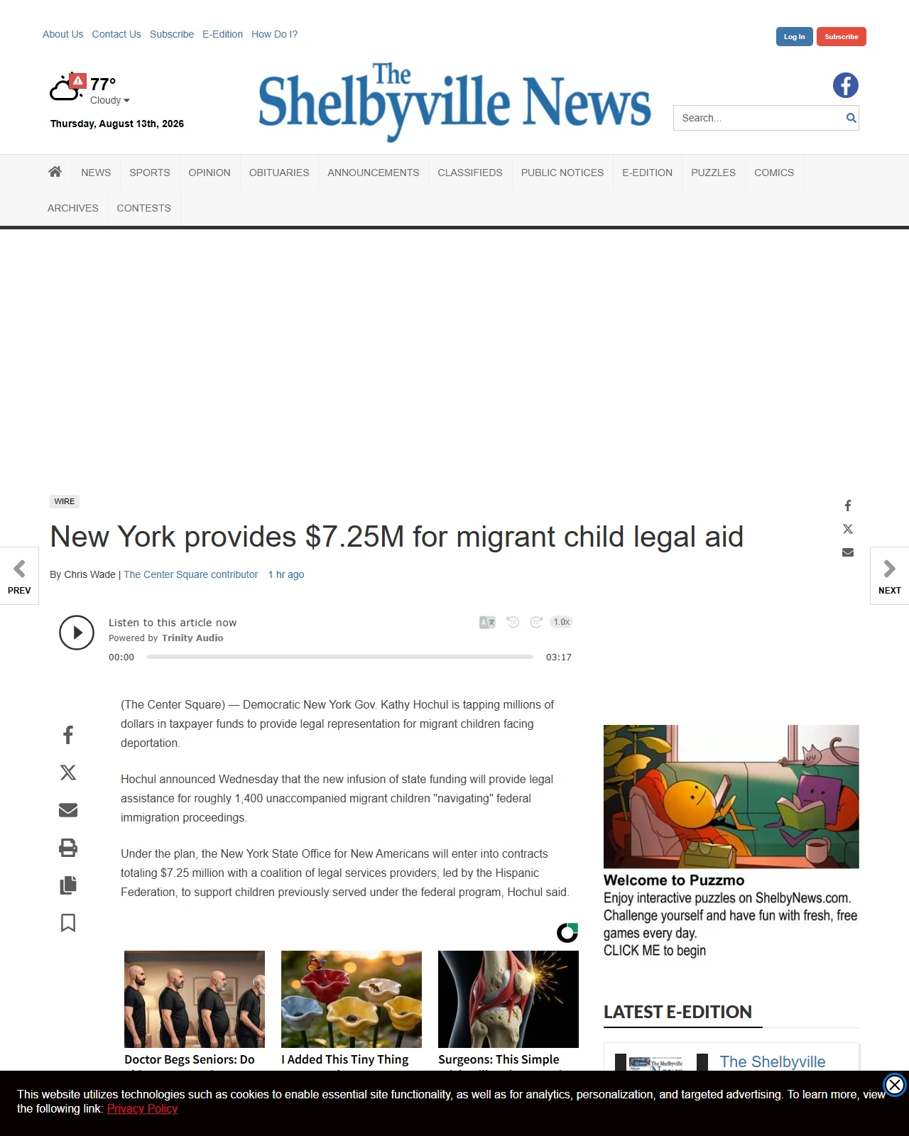 shelbynews.com as published: New York provides $7.25M for migrant child legal aid