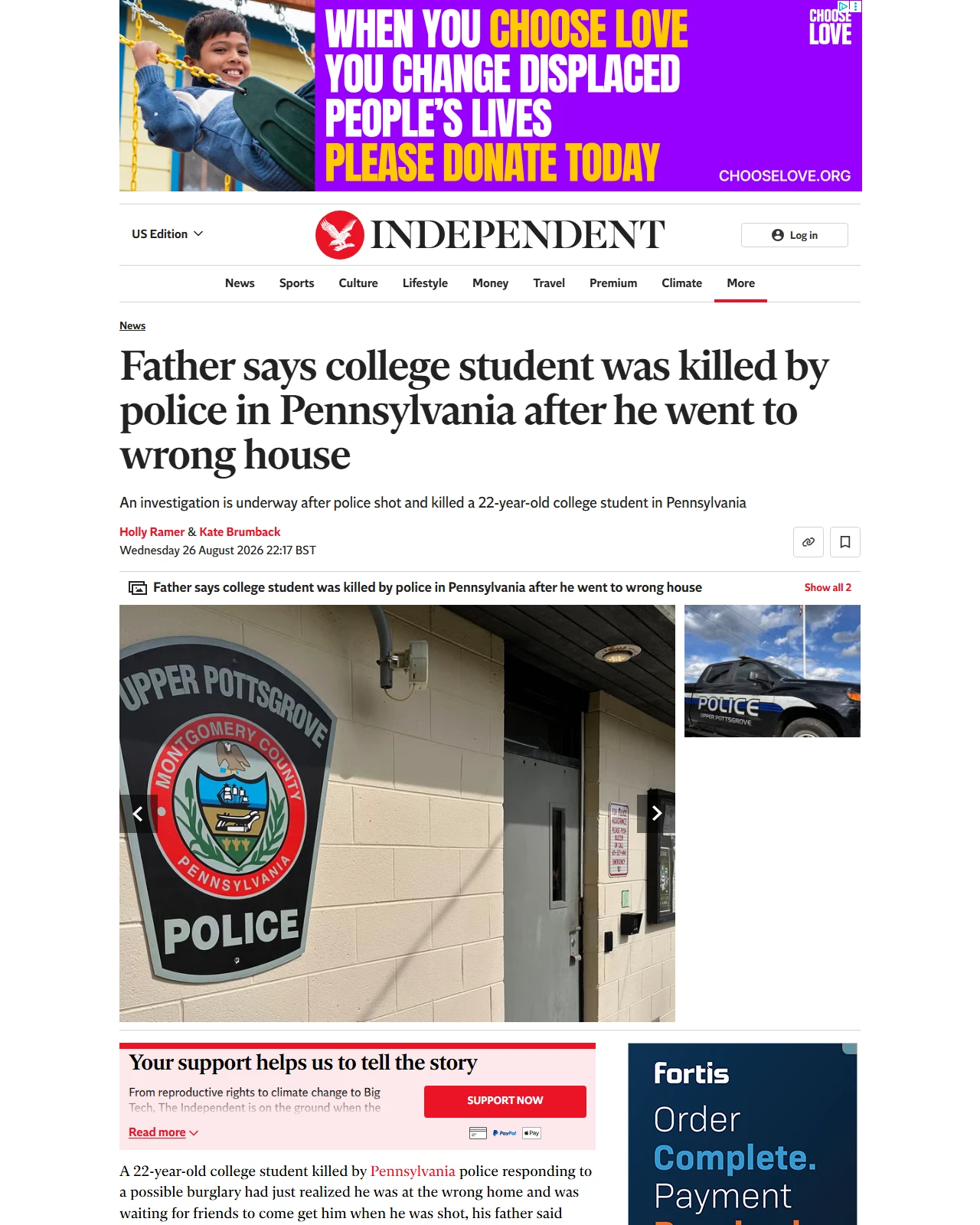 independent.co.uk as published: Father says college student was killed by police in Pennsylvania after he went to wrong house