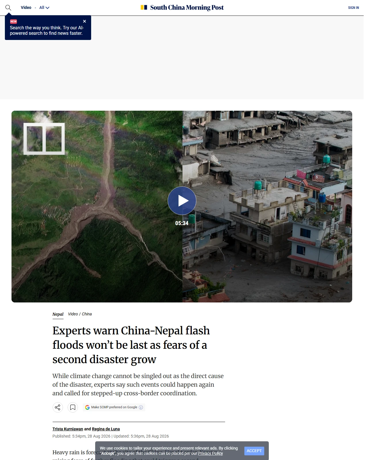 scmp.com as published: Experts warn China-Nepal flash floods won’t be last as fears of a second disaster grow