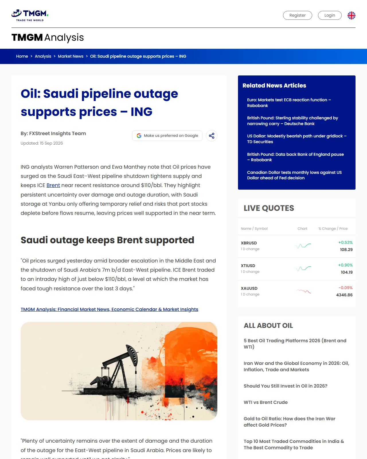 tmgm.com as published: Oil: Saudi pipeline outage supports prices – ING