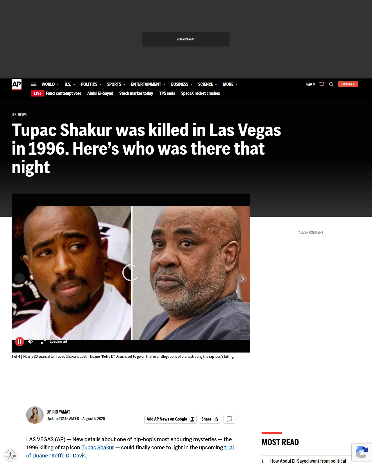 apnews.com as published: Tupac Shakur was killed in Las Vegas in 1996. Here’s who was there that night