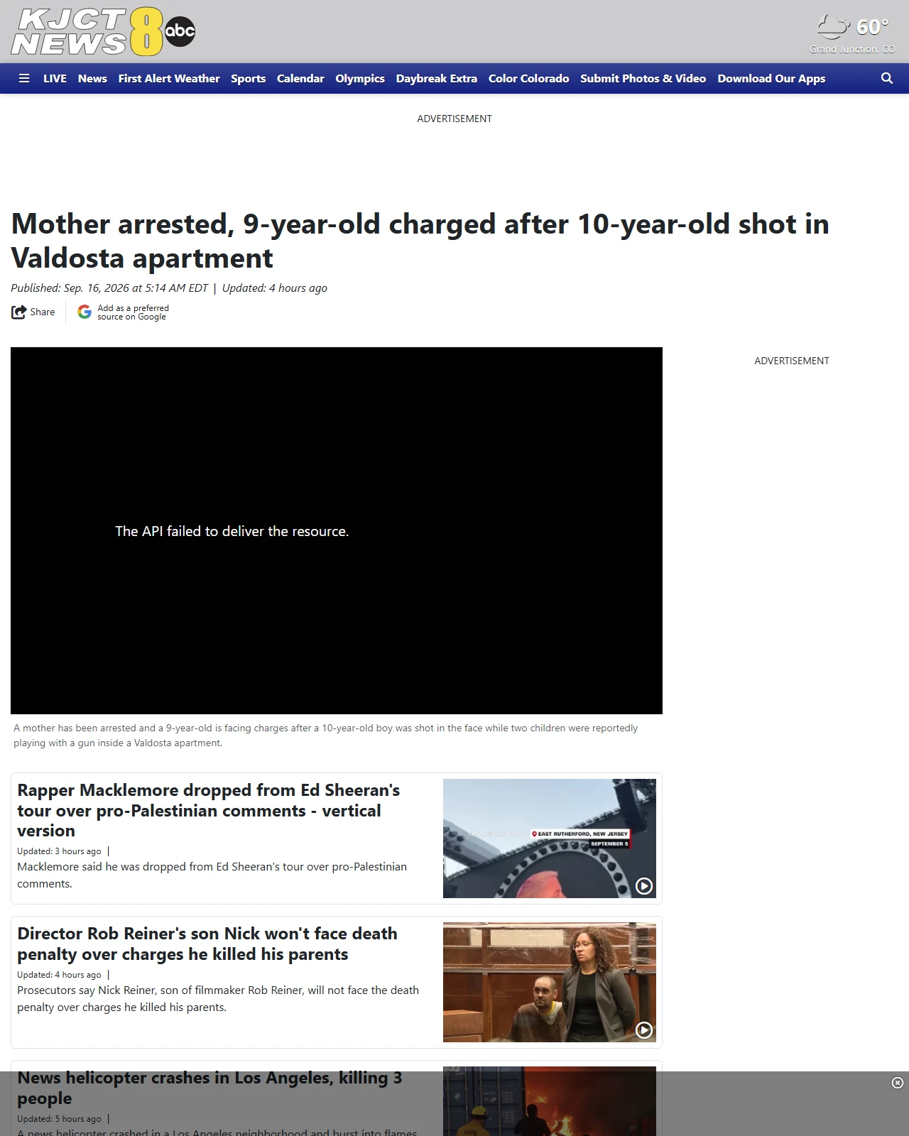 kjct8.com as published: Mother arrested, 9-year-old charged after 10-year-old shot in Valdosta apartment