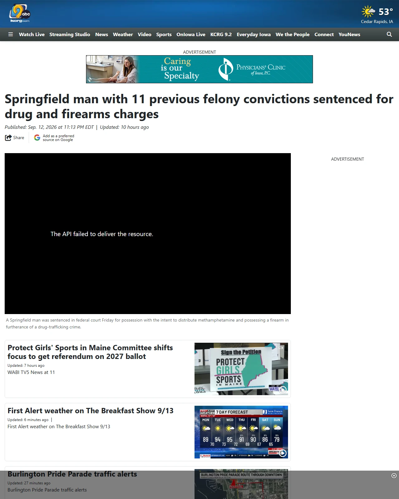 kcrg.com as published: Springfield man with 11 previous felony convictions sentenced for drug and firearms charges