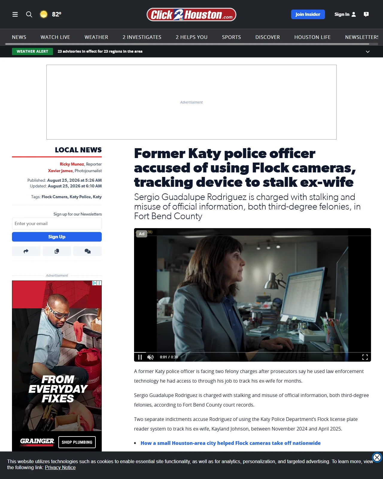 click2houston.com as published: Former Katy police officer accused of using Flock cameras, tracking device to stalk ex-wife