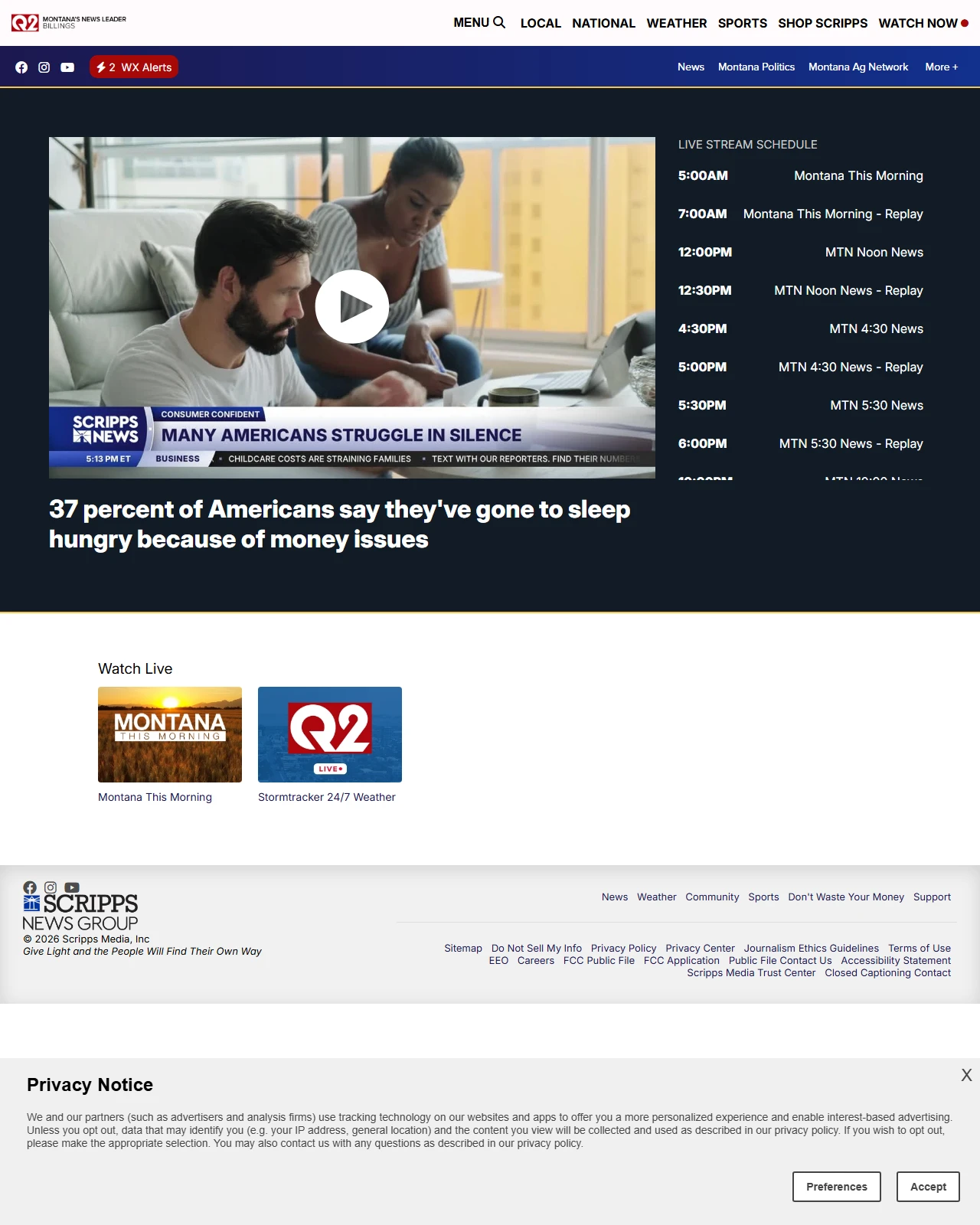 ktvq.com as published: 37 percent of Americans say they've gone to sleep hungry because of money issues