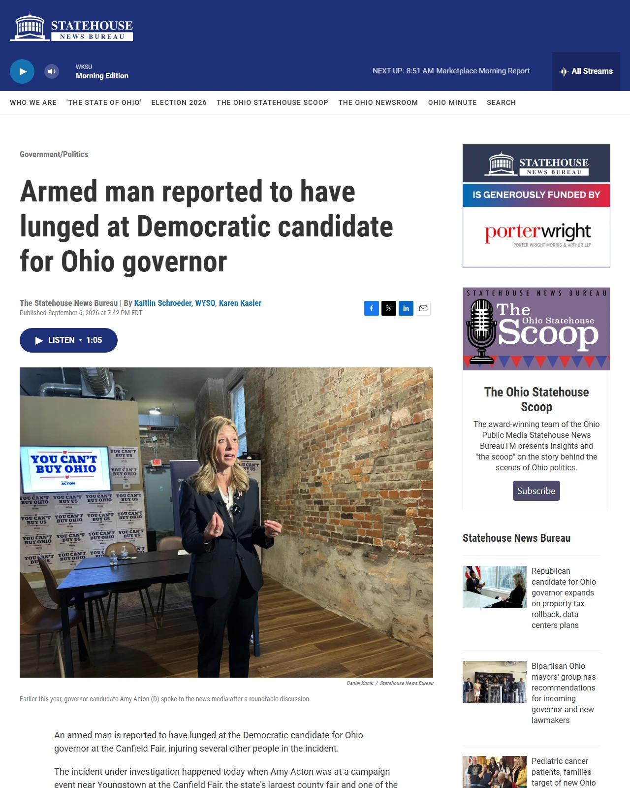 statenews.org as published: Armed man reported to have lunged at Democratic candidate for Ohio governor