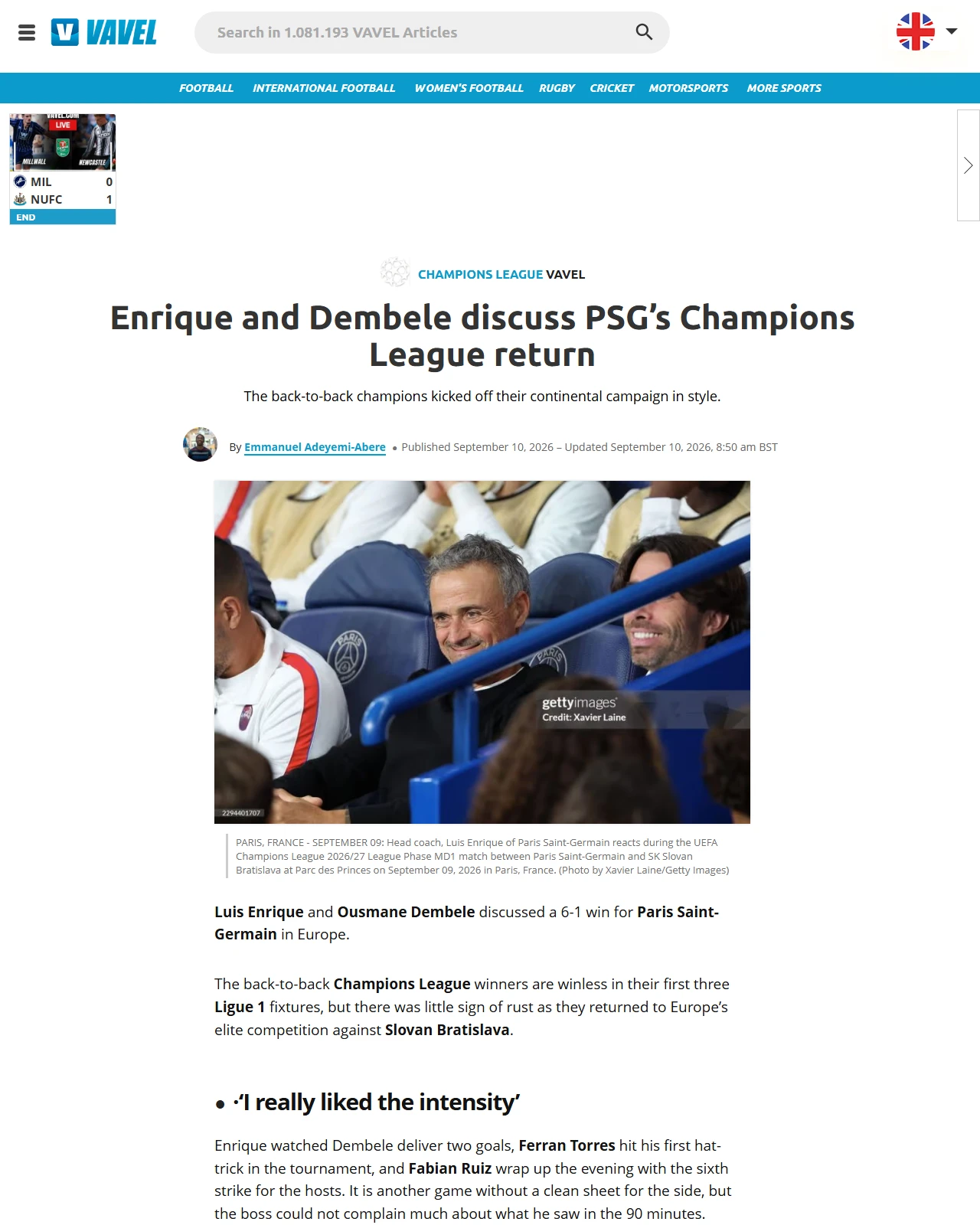 vavel.com as published: Enrique and Dembele discuss PSG’s Champions League return