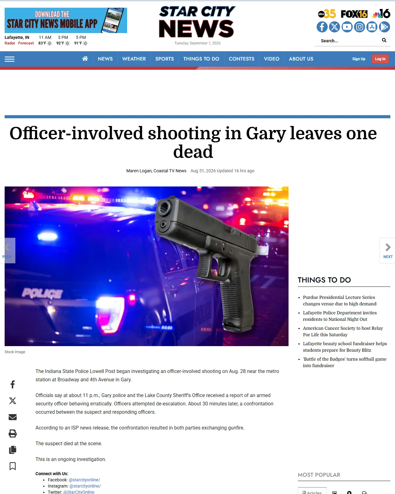 starcitytv.com as published: Officer-involved shooting in Gary leaves one dead