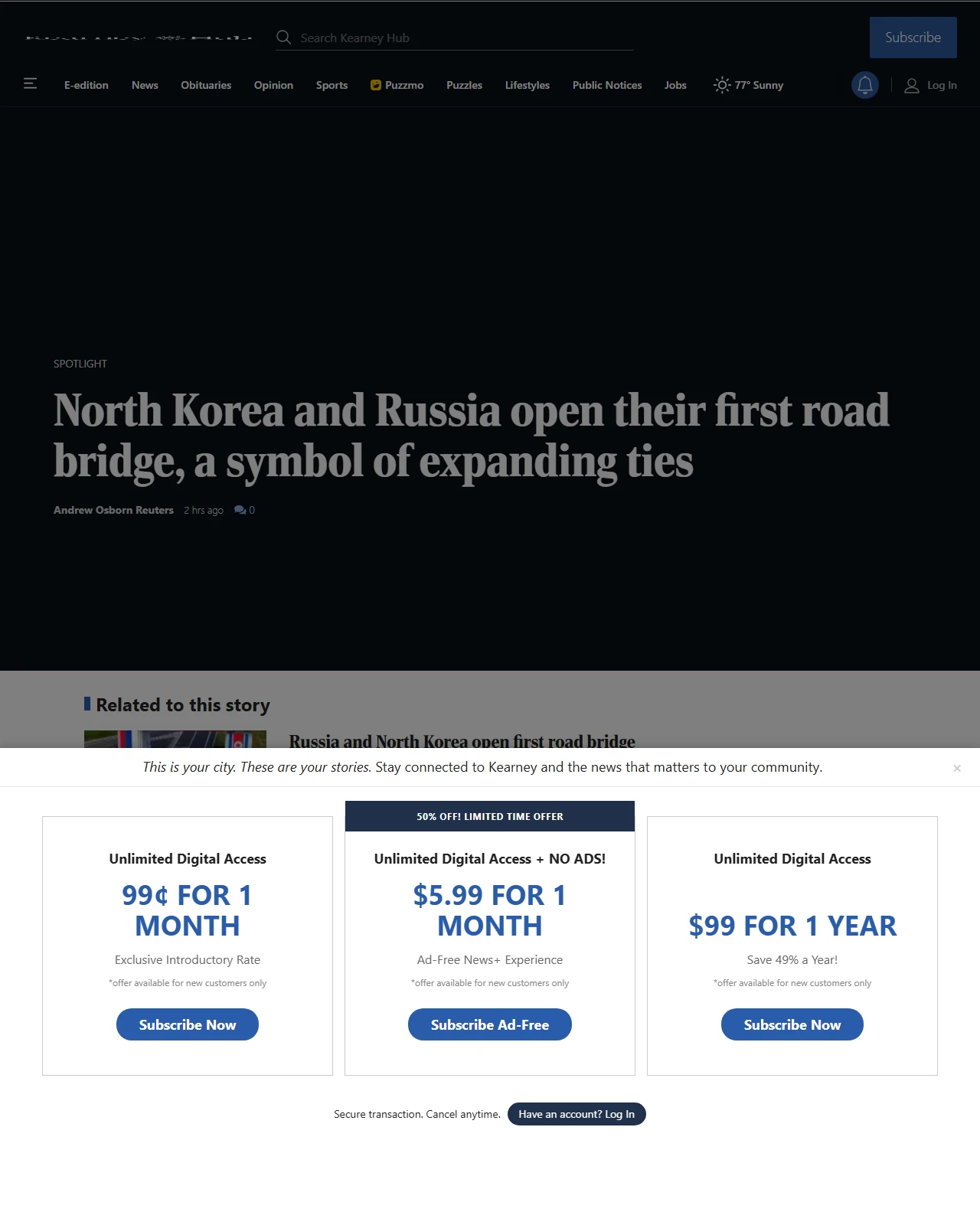 kearneyhub.com as published: North Korea and Russia open their first road bridge, a symbol of expanding ties
