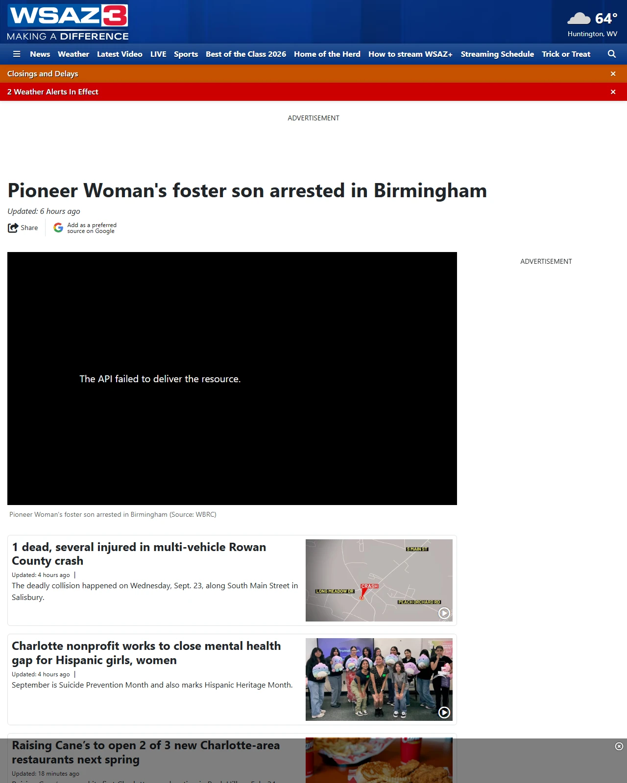 wsaz.com as published: Pioneer Woman's foster son arrested in Birmingham