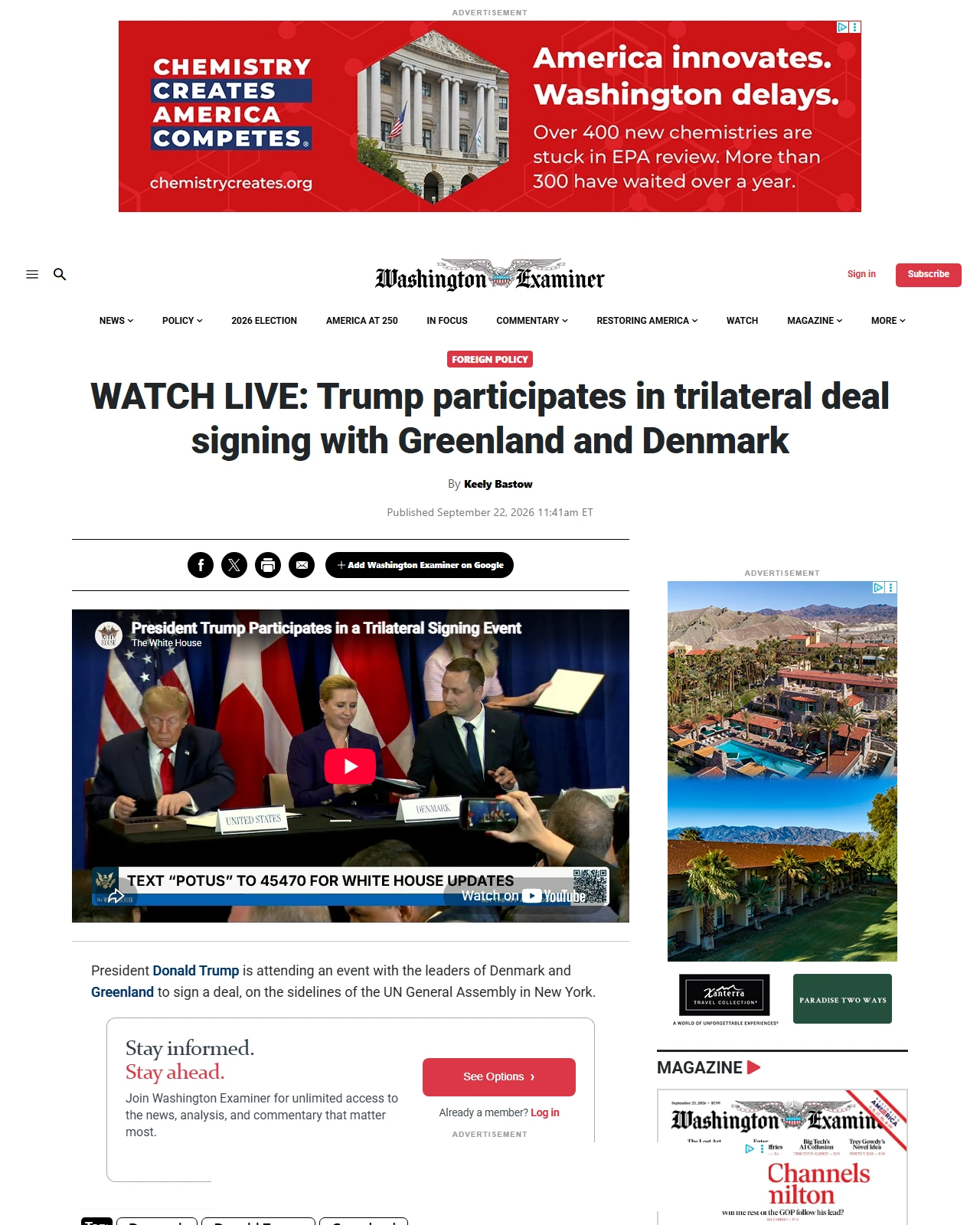 washingtonexaminer.com as published: WATCH LIVE: Trump participates in trilateral deal signing with Greenland and Denmark