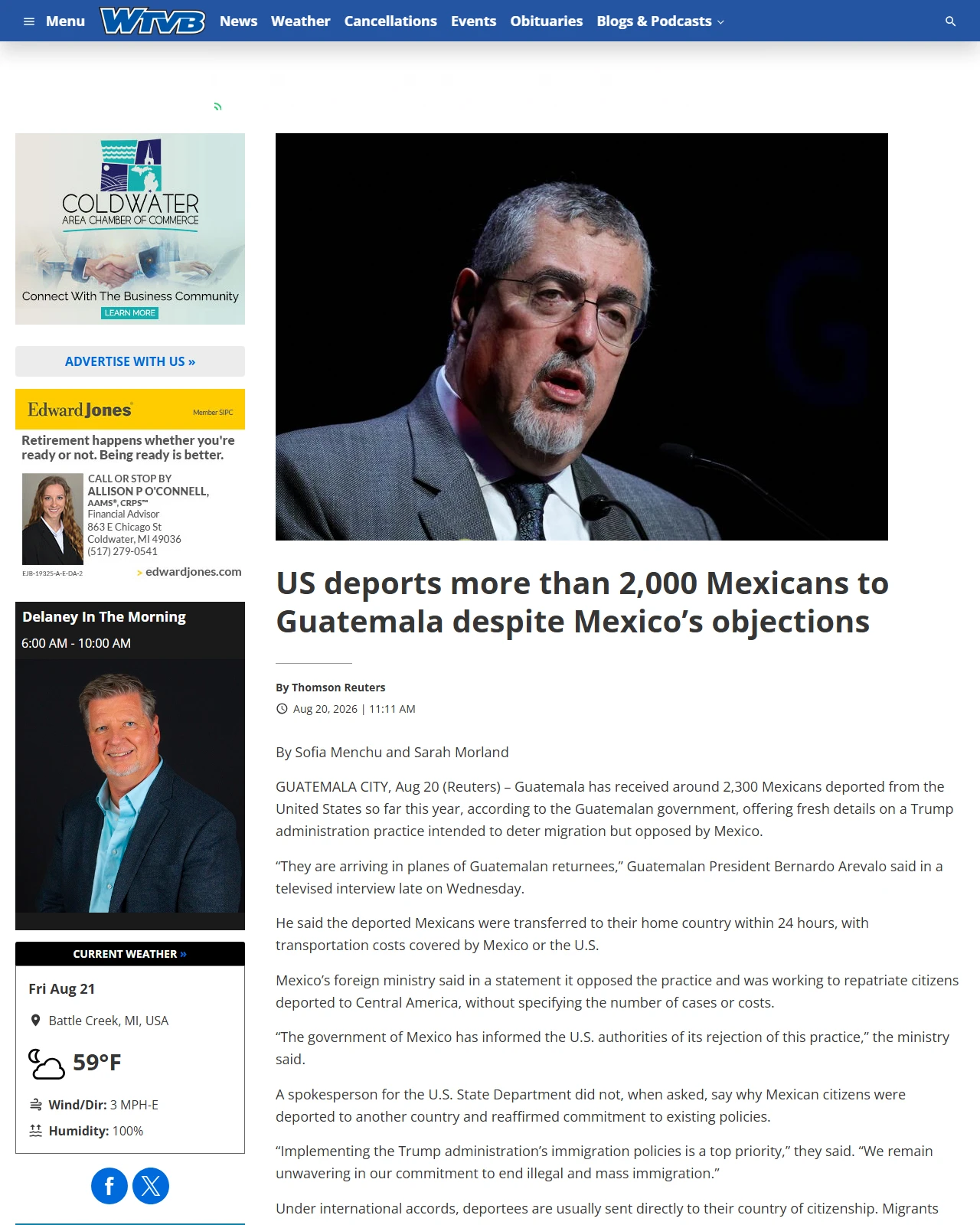 wtvbam.com as published: Guatemala says it received over 2,000 Mexicans deported from US this year