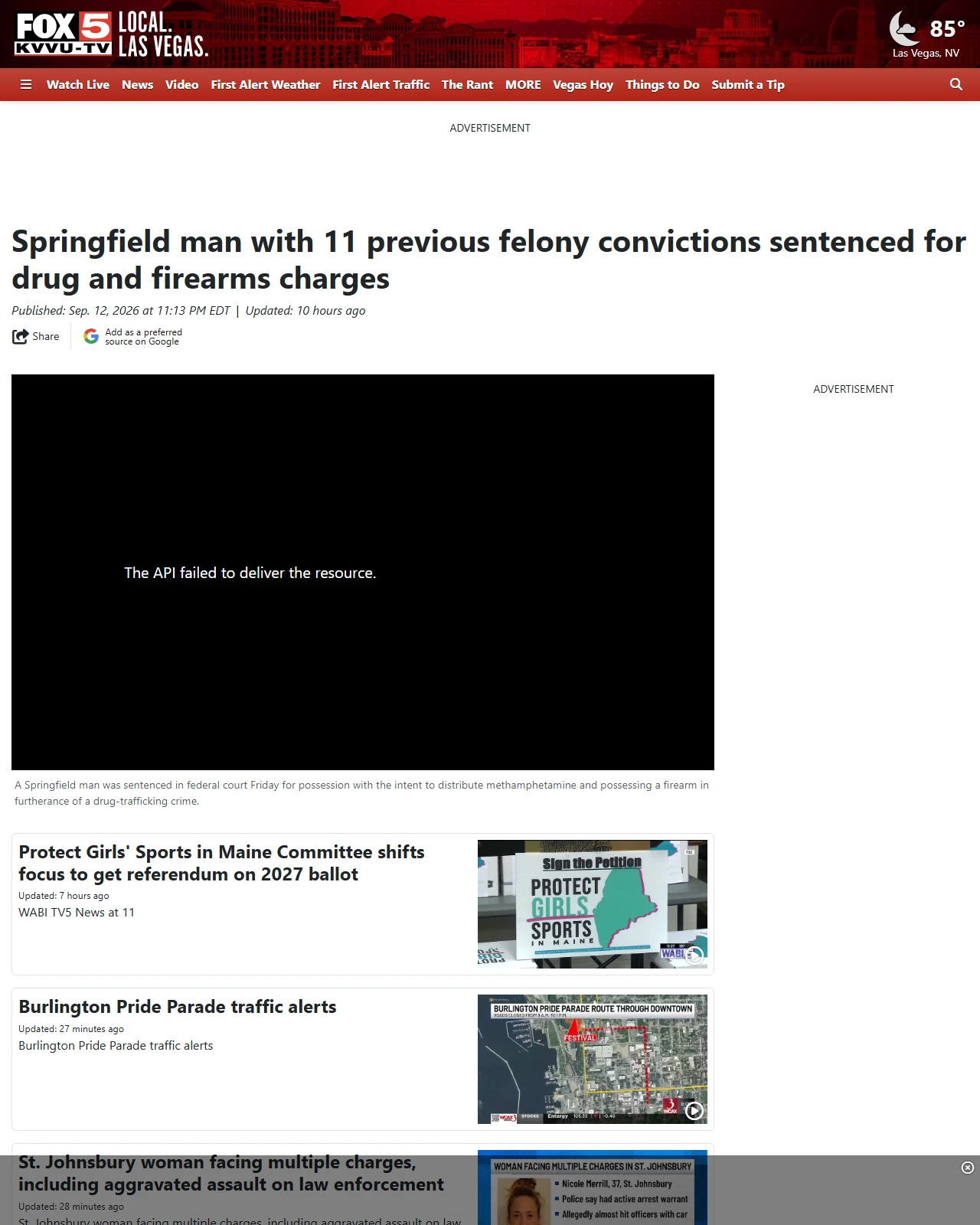fox5vegas.com as published: Springfield man with 11 previous felony convictions sentenced for drug and firearms charges