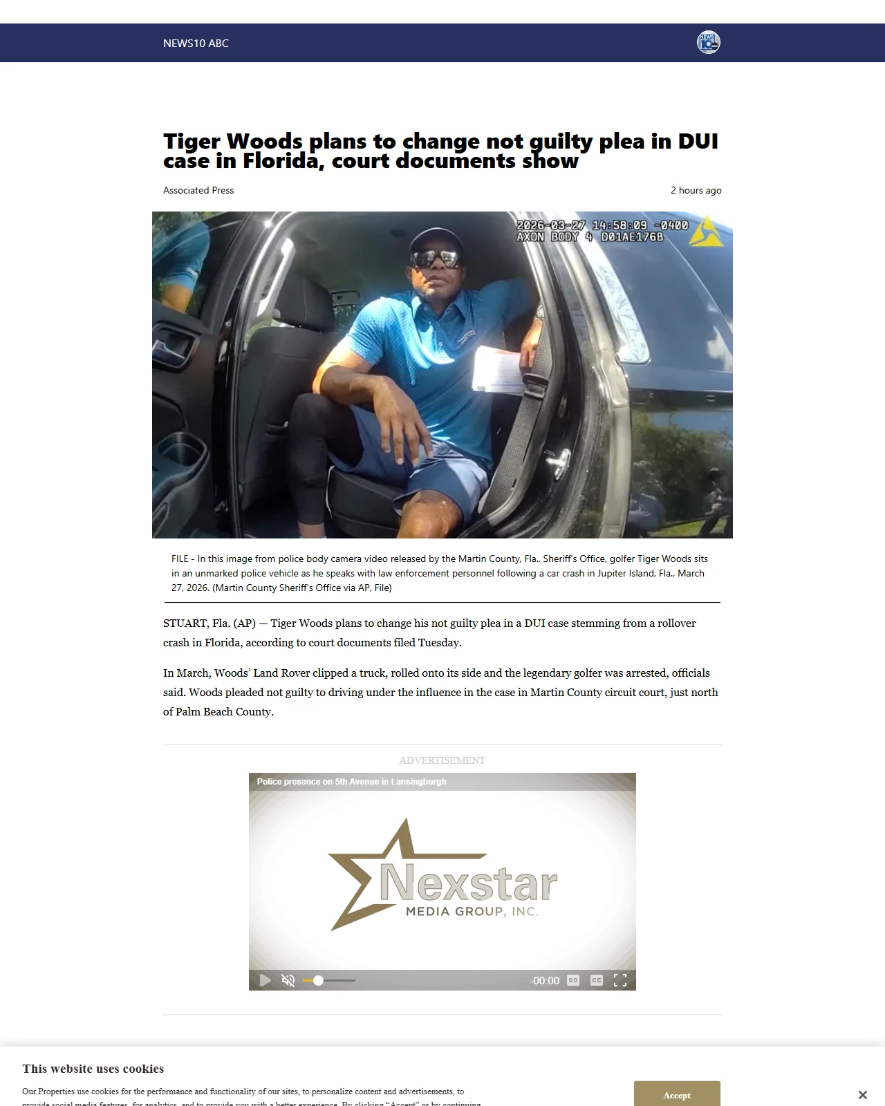 news10.com as published: Court documents show Tiger Woods plans to change not guilty plea in DUI case in Florida