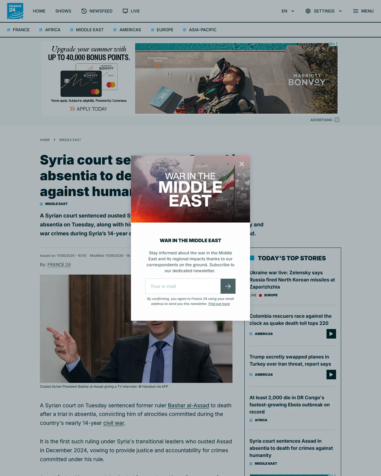 france24.com as published: Syria court sentences Assad in absentia to death for crimes against humanity