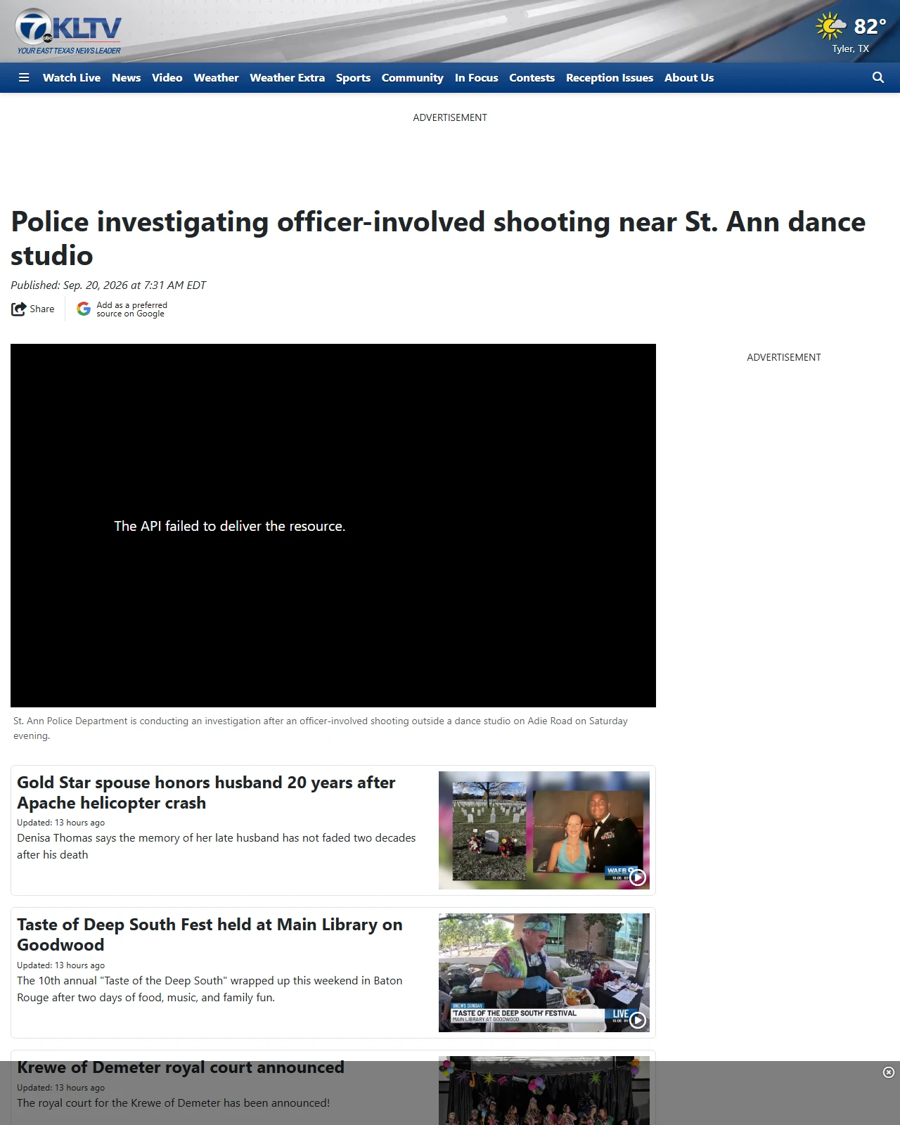 kltv.com as published: Police investigating officer-involved shooting near St. Ann dance studio