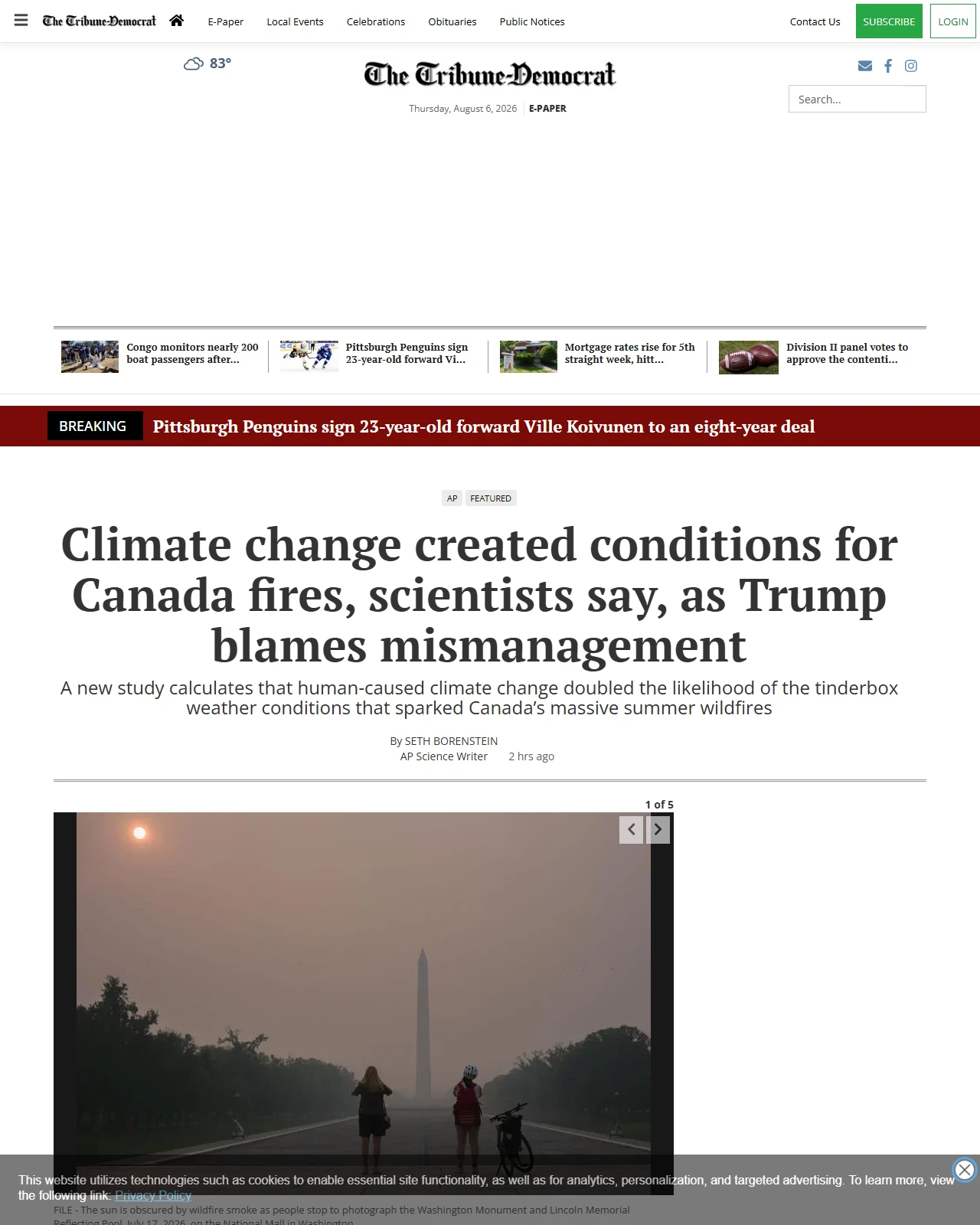tribdem.com as published: Climate change created conditions for Canada fires, scientists say, as Trump blames mismanagement - The Tribune-Democrat